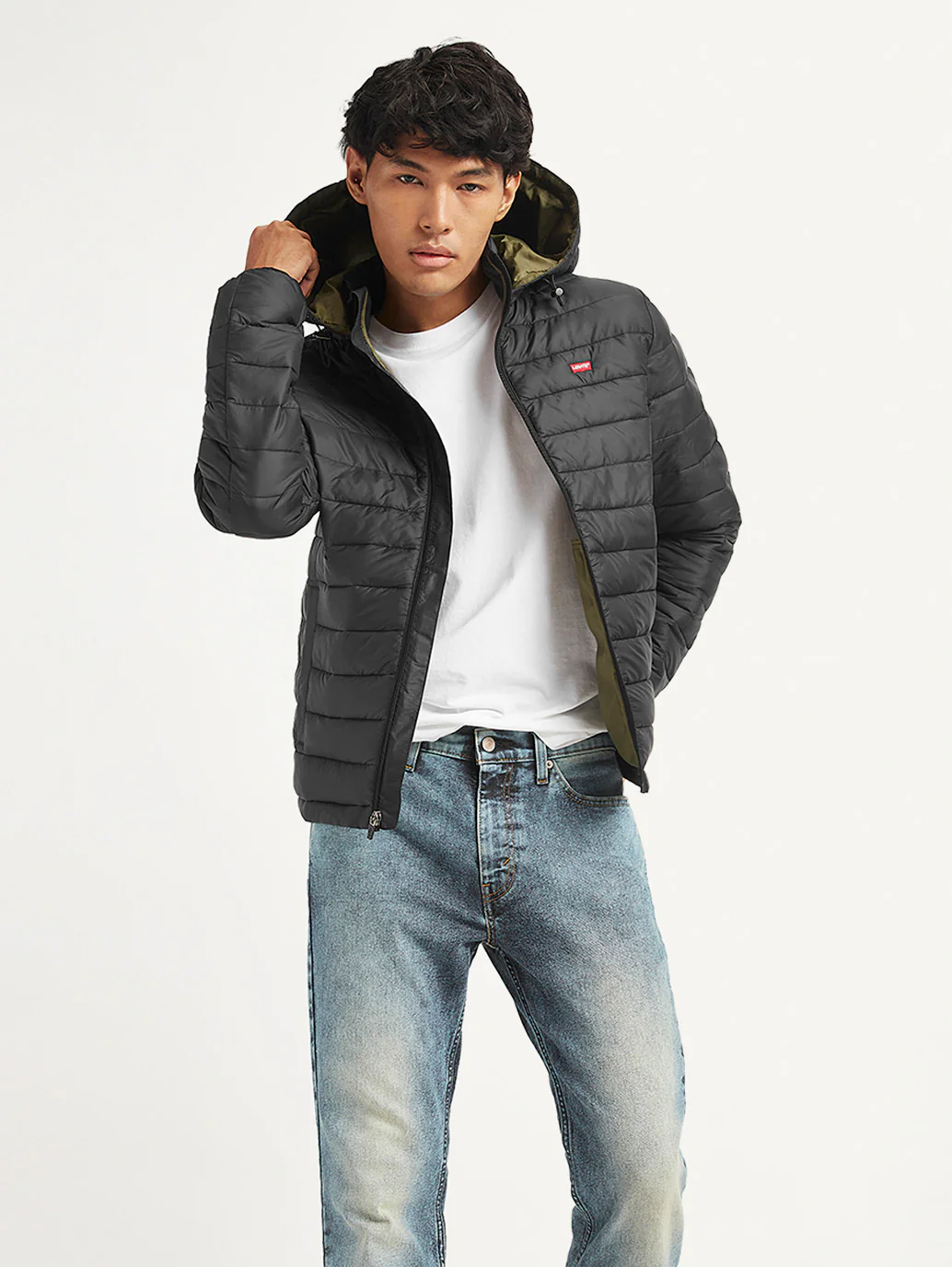 Men's Quilted Black Hooded Puffer Jacket - Image 2