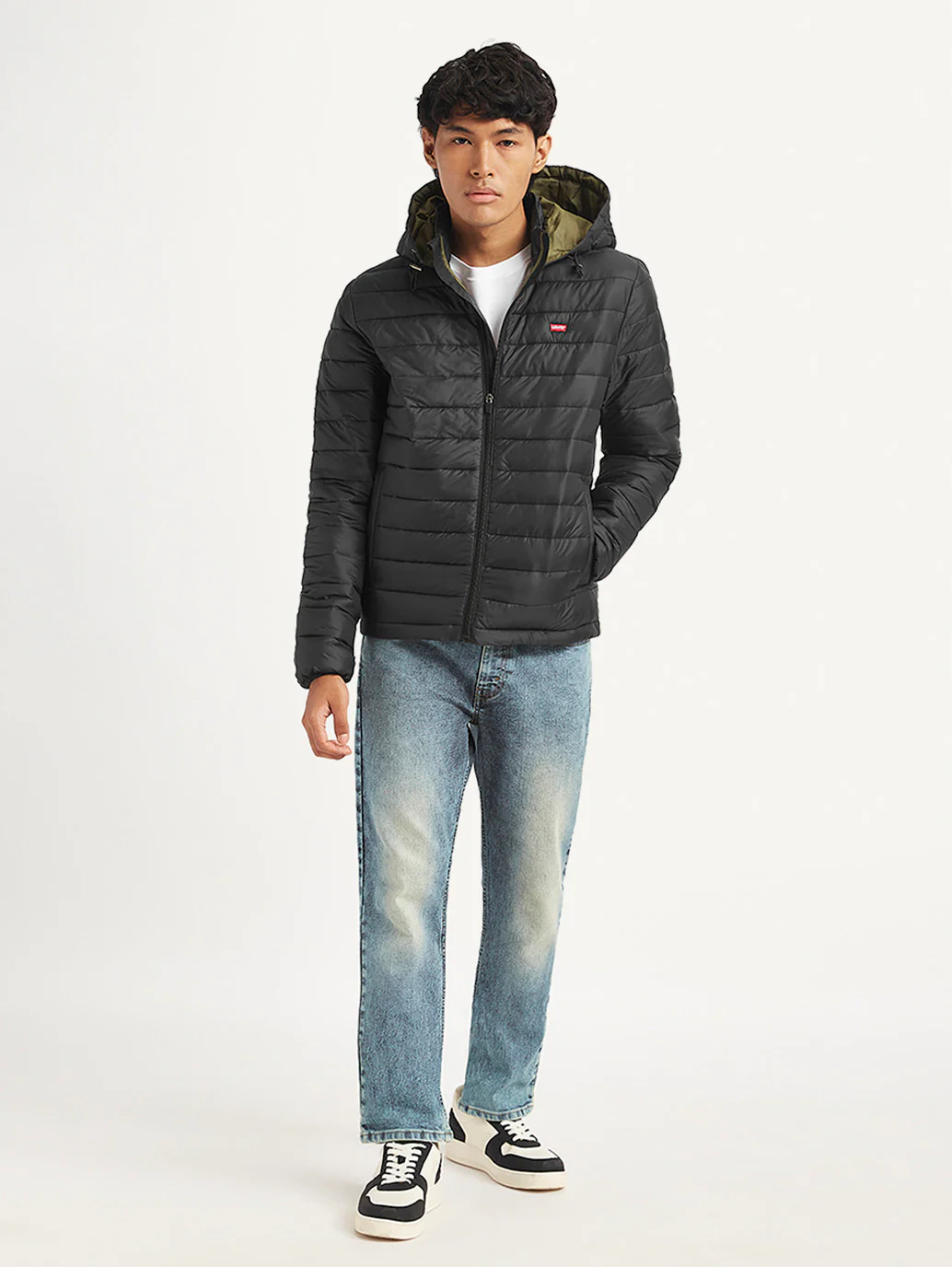 Men's Quilted Black Hooded Puffer Jacket - Image 3