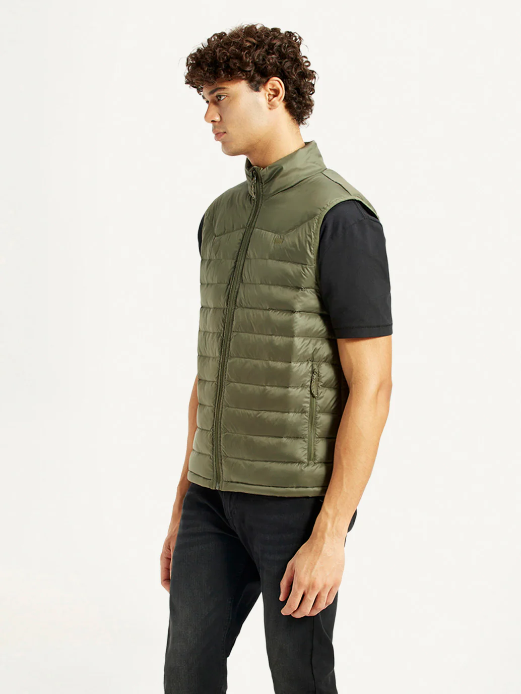 Men's Quilted Olive Slim Fit Puffer Jacket - Image 4