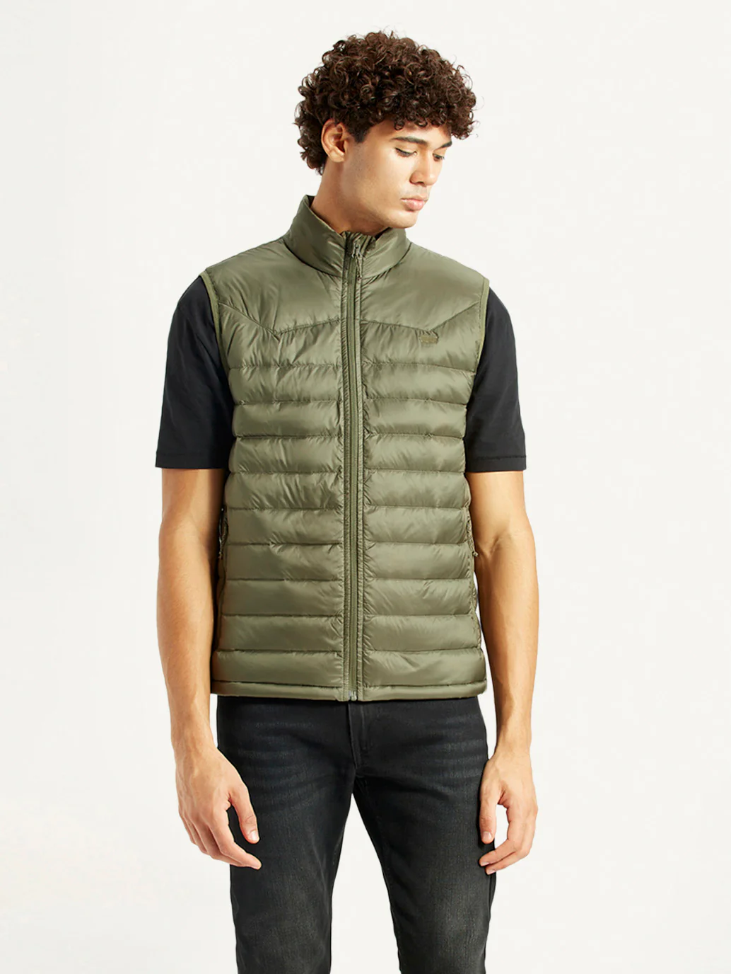 Men's Quilted Olive Slim Fit Puffer Jacket - Image 5