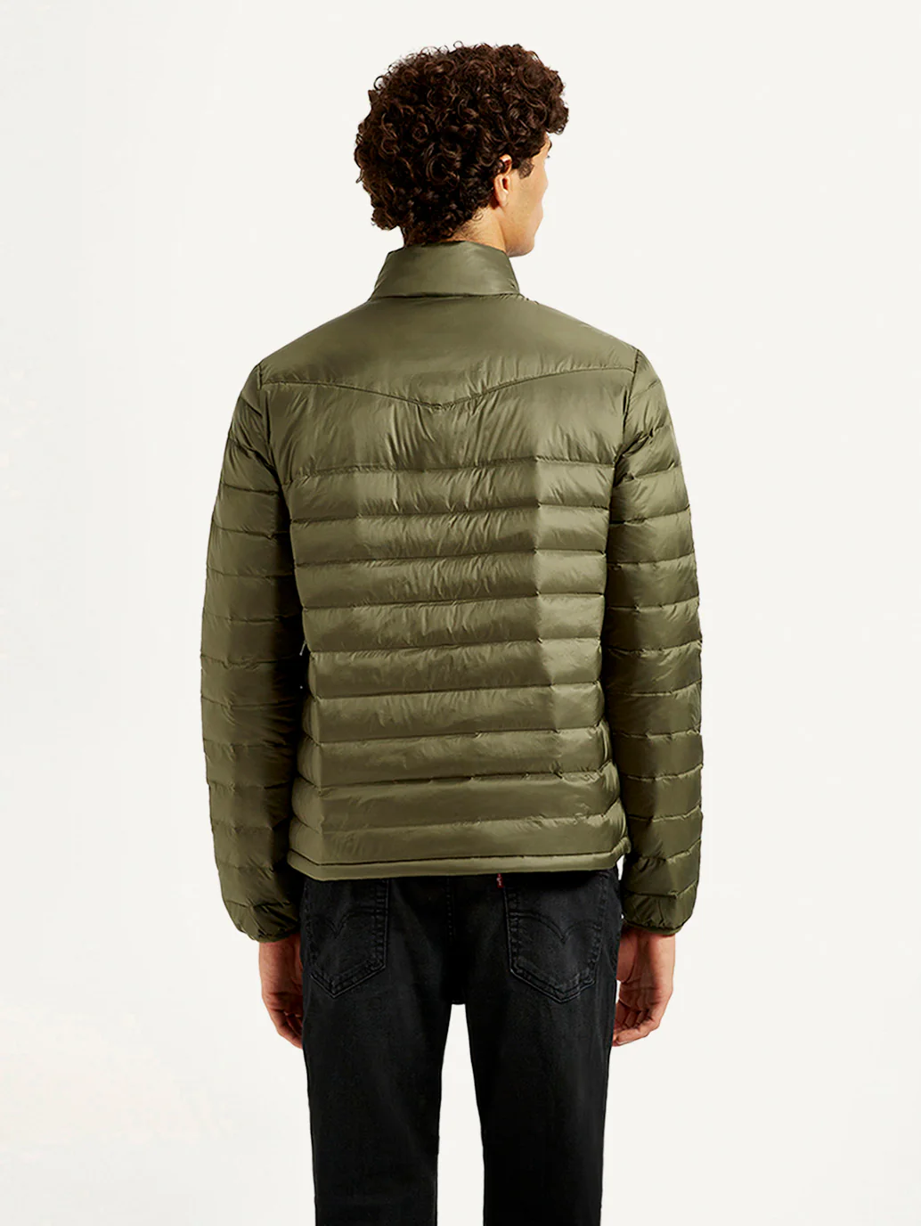 Men's Quilted Olive Puffer Jacket - Image 3