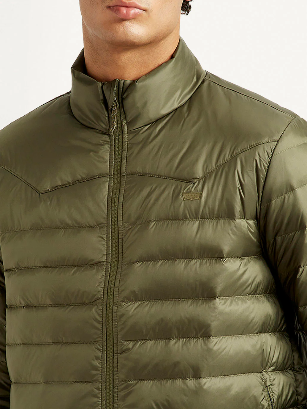 Men's Quilted Olive Puffer Jacket - Image 4