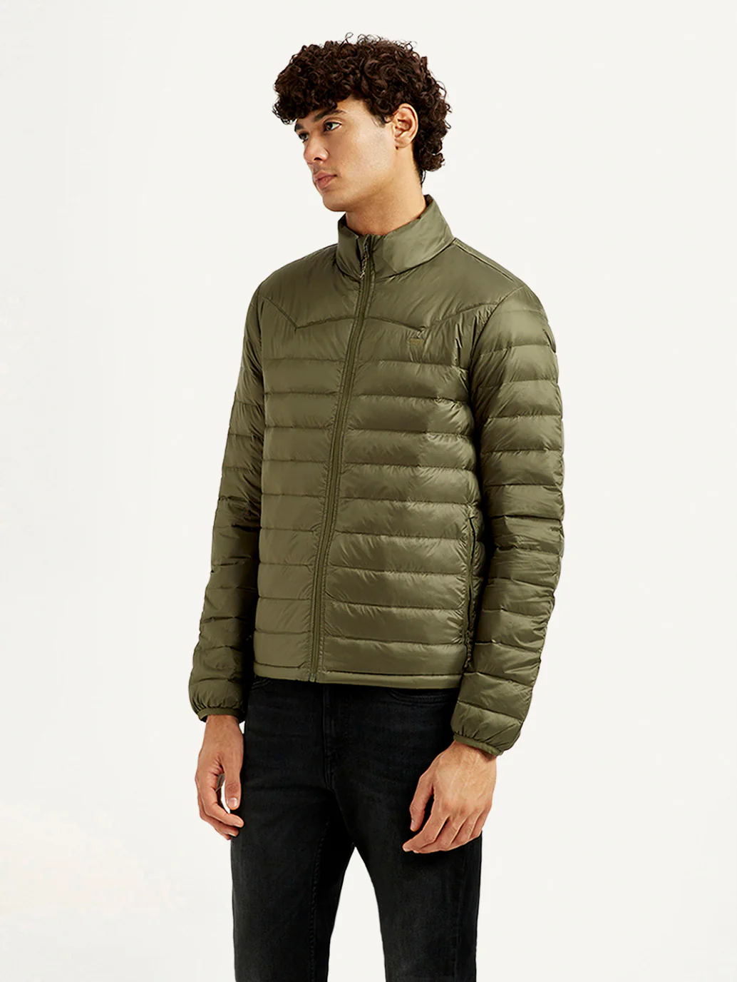 Men's Quilted Olive Puffer Jacket - Image 5