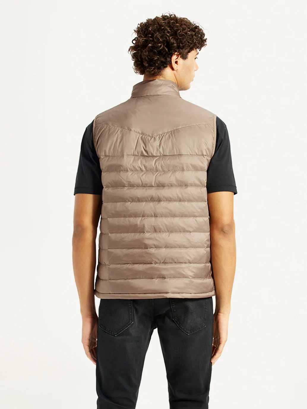 Men's Quilted Taupe Slim Fit Puffer Jacket - Image 2