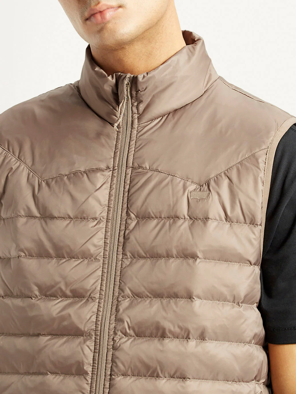Men's Quilted Taupe Slim Fit Puffer Jacket - Image 3