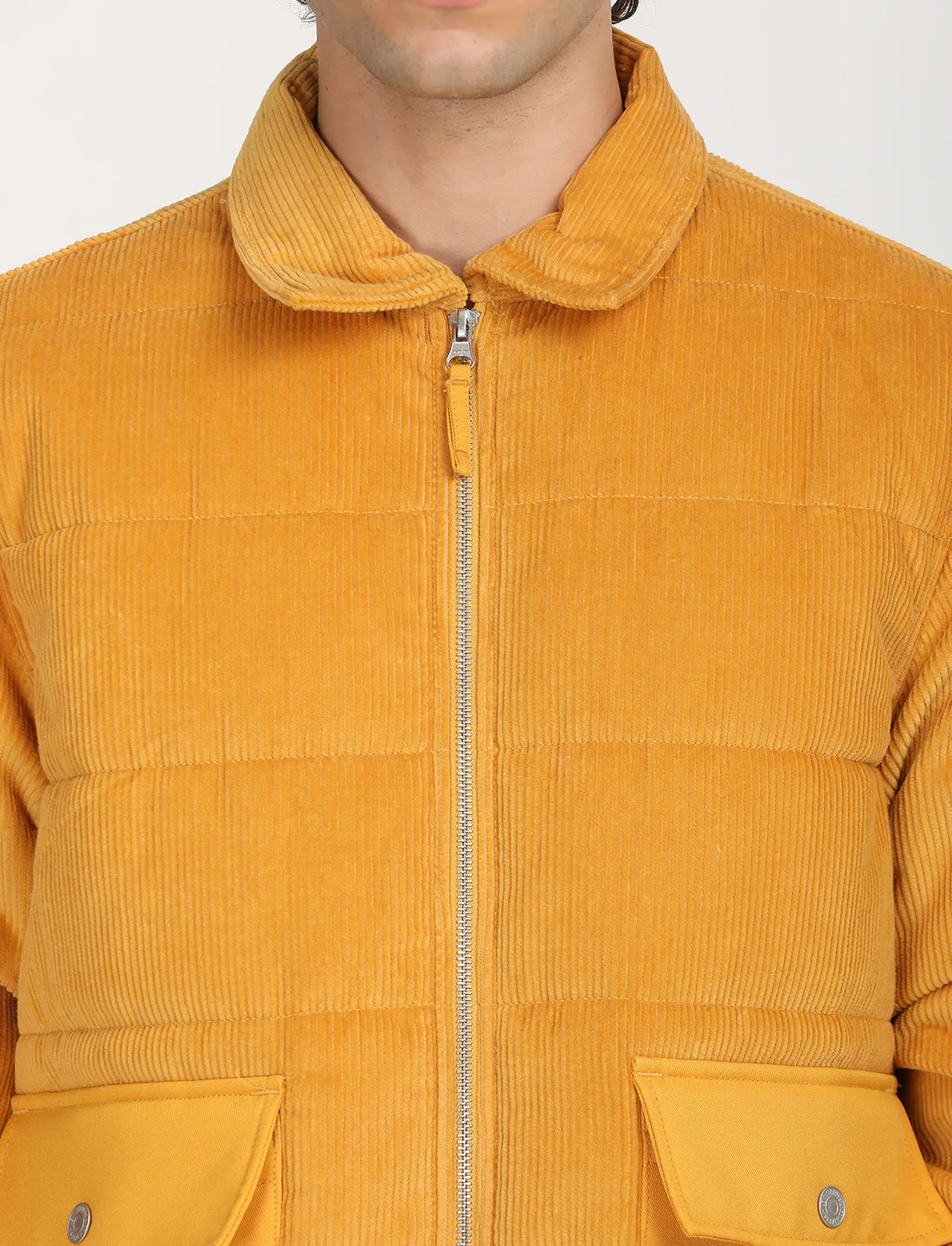 Men's Quilted Yellow Spread Collar Puffer Jacket - Image 4