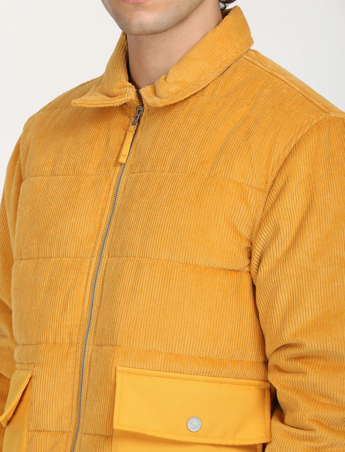 Men's Quilted Yellow Spread Collar Puffer Jacket - Image 5