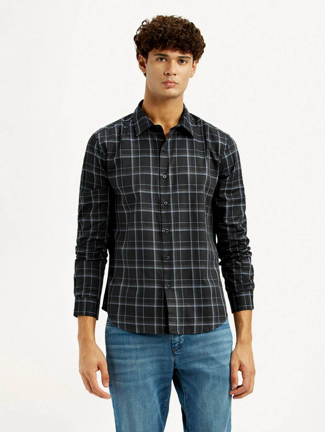 Men's Redloop Checkered Charcoal Grey Slim Fit Shirt - Image 2