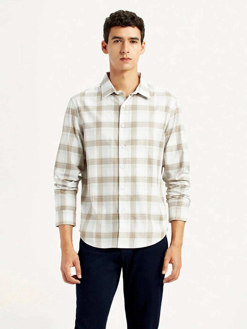 Men's Redloop Checkered Beige Slim Fit Shirt - Image 2