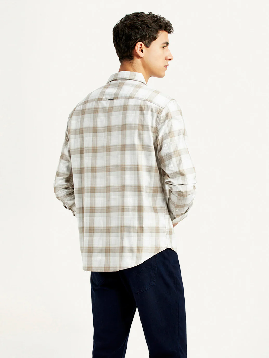 Men's Redloop Checkered Beige Slim Fit Shirt - Image 3