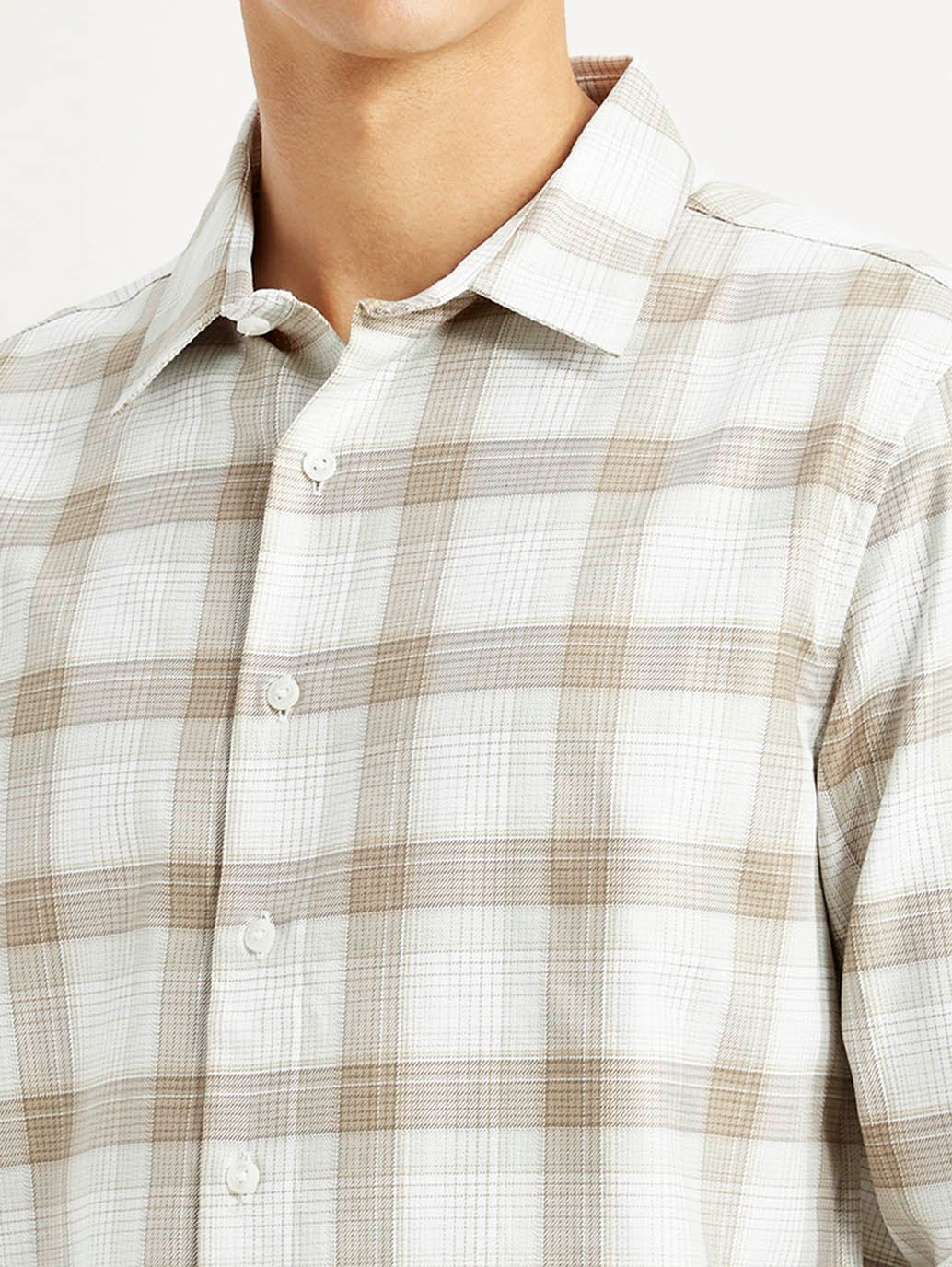 Men's Redloop Checkered Beige Slim Fit Shirt - Image 4