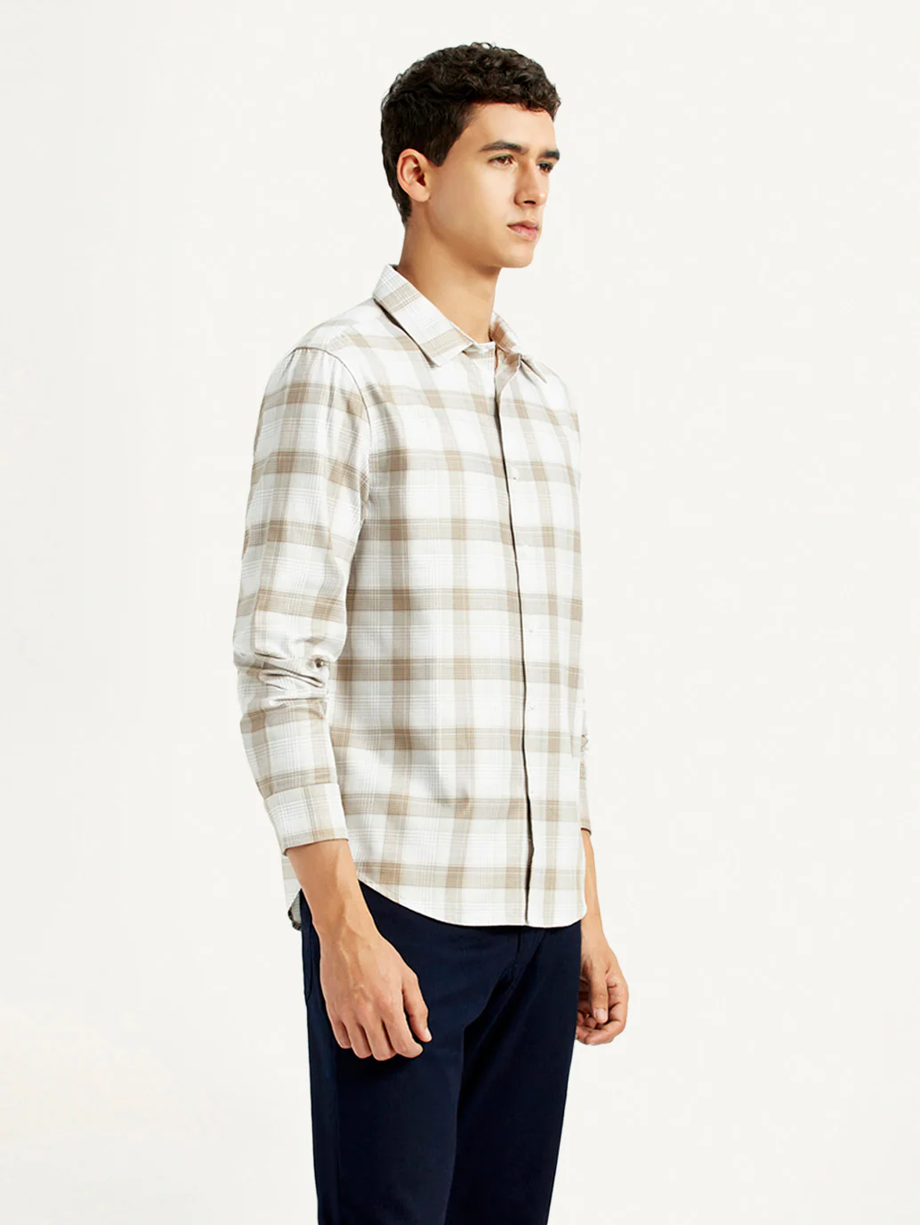 Men's Redloop Checkered Beige Slim Fit Shirt - Image 5