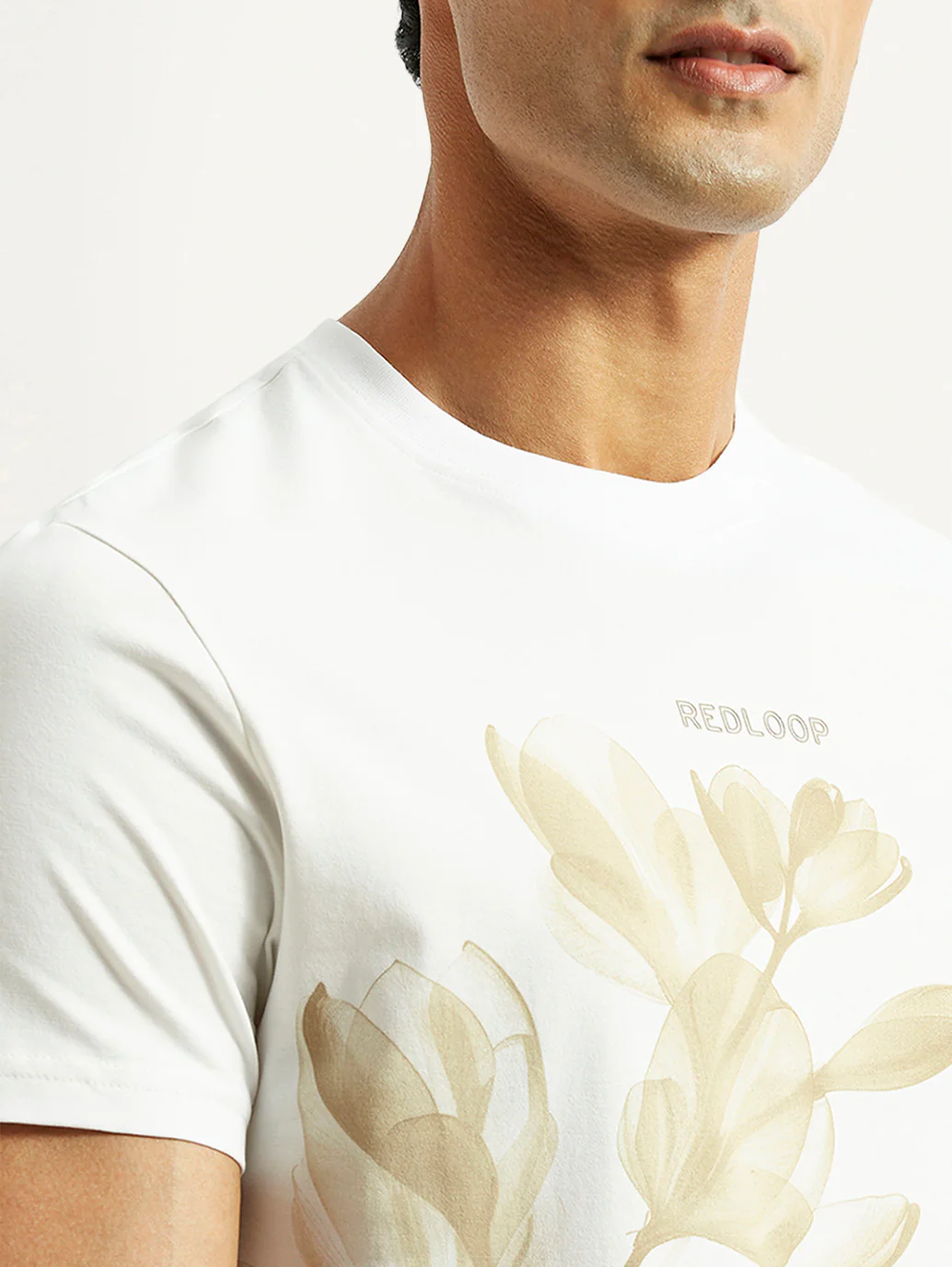Men's Redloop Floral White Slim Fit T-shirt - Image 3