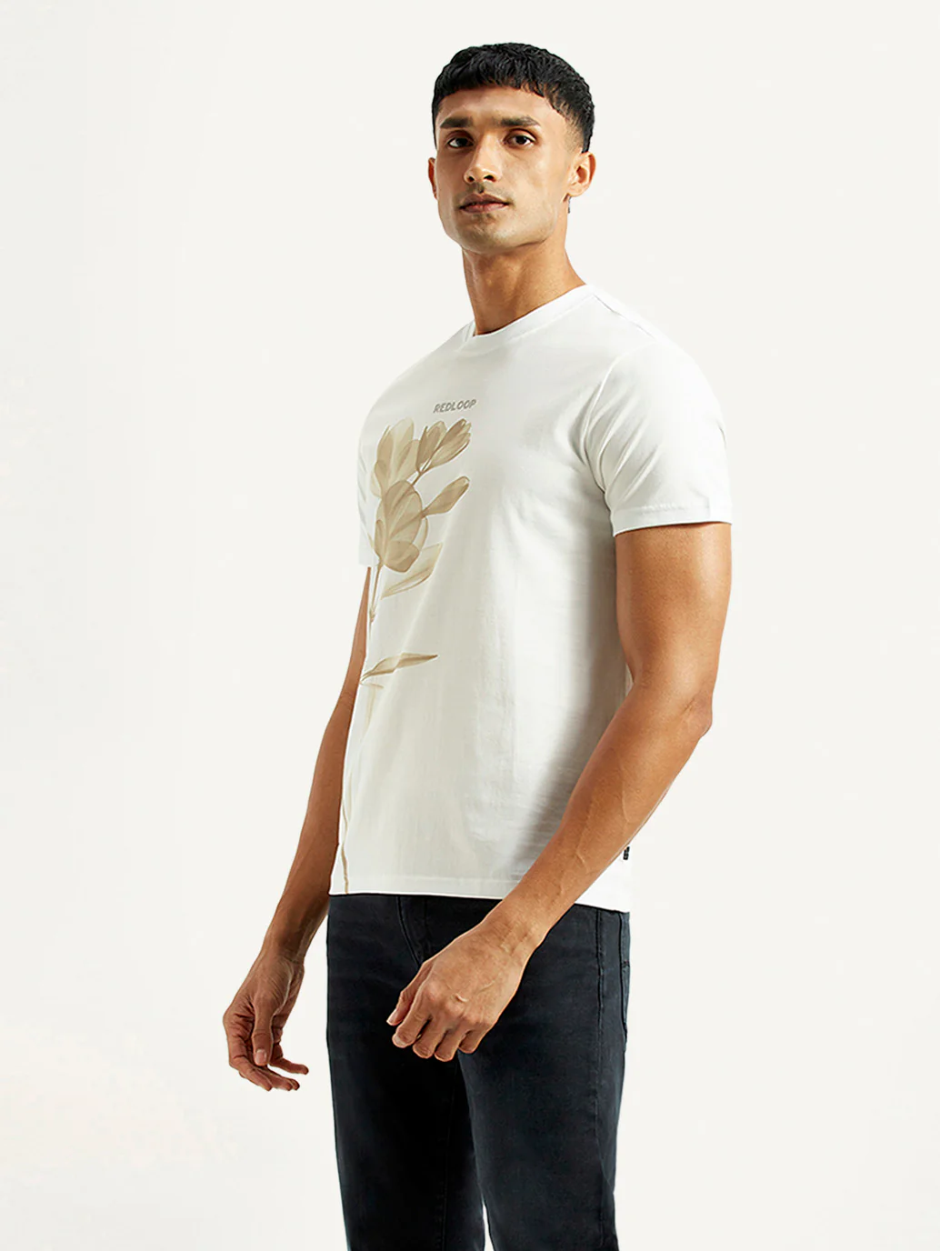 Men's Redloop Floral White Slim Fit T-shirt - Image 4