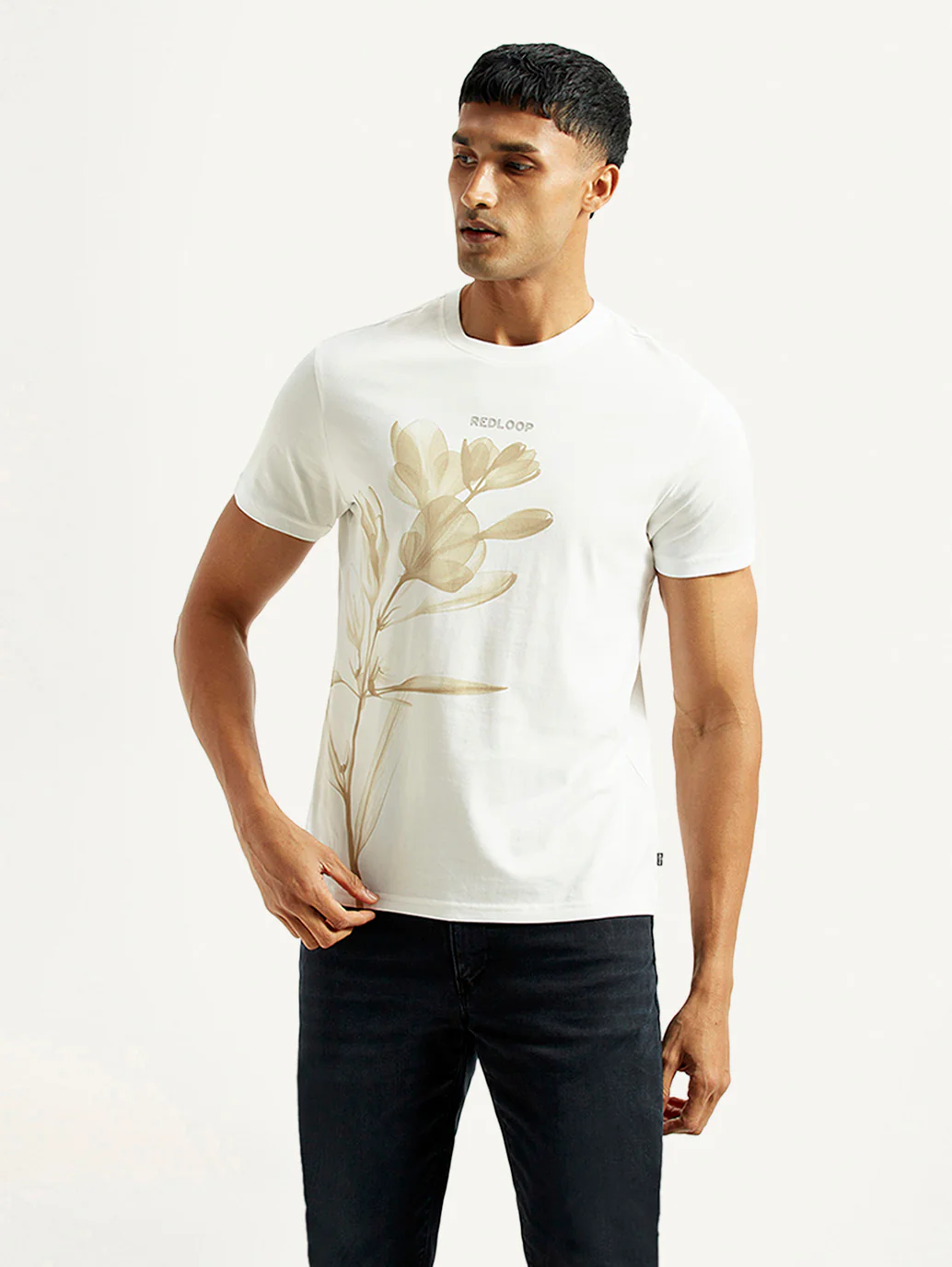 Men's Redloop Floral White Slim Fit T-shirt - Image 5