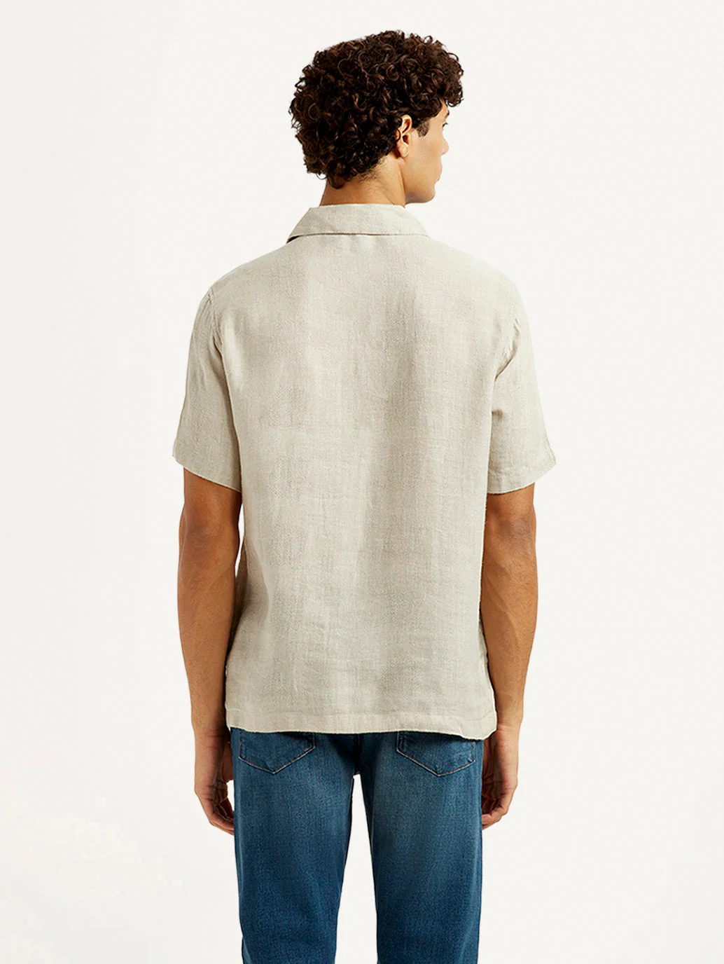 Men's Redloop Solid Beige Relaxed Fit Camp Shirt - Image 3