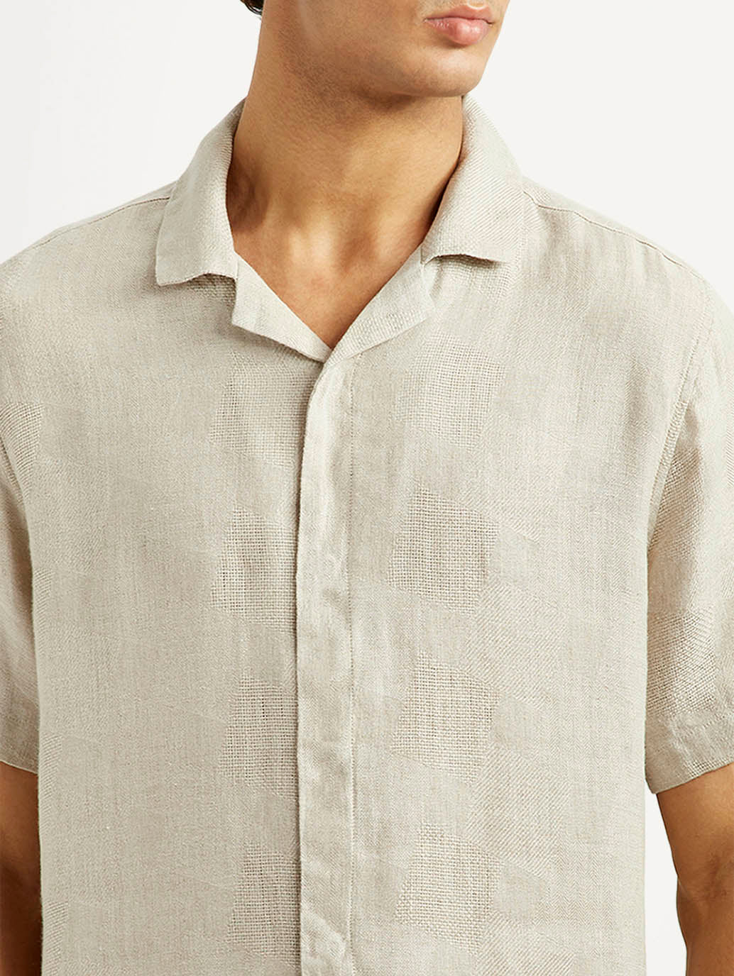 Men's Redloop Solid Beige Relaxed Fit Camp Shirt - Image 4