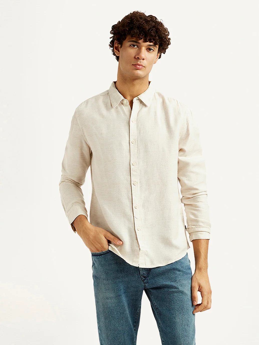 Men's Redloop Solid Beige Slim Fit Shirt