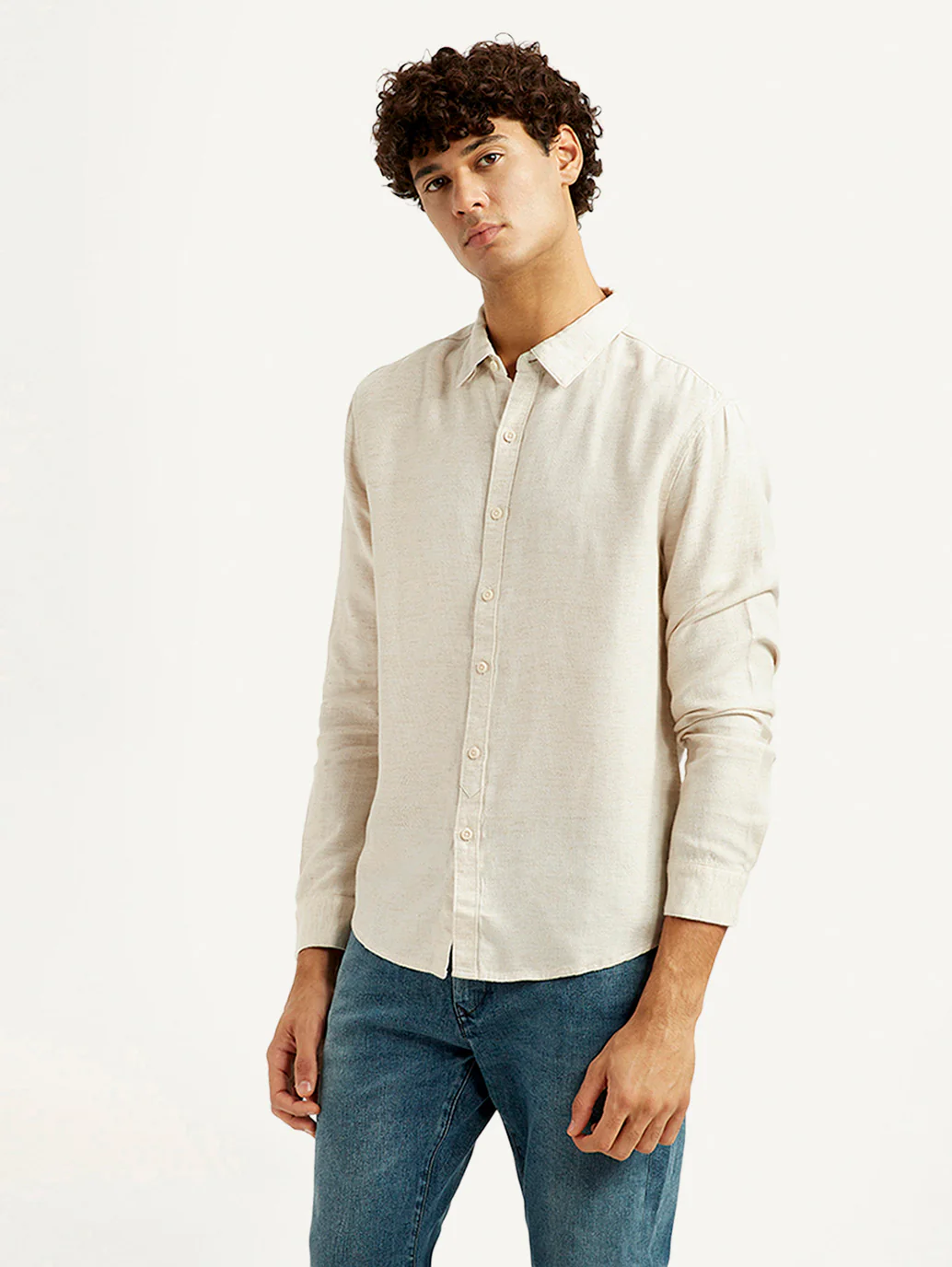 Men's Redloop Solid Beige Slim Fit Shirt - Image 5