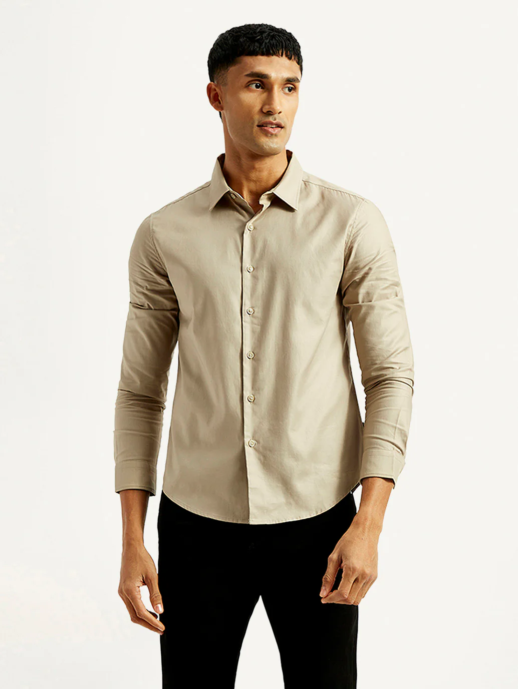 Men's Redloop Solid Beige Slim Fit Shirt - Image 2