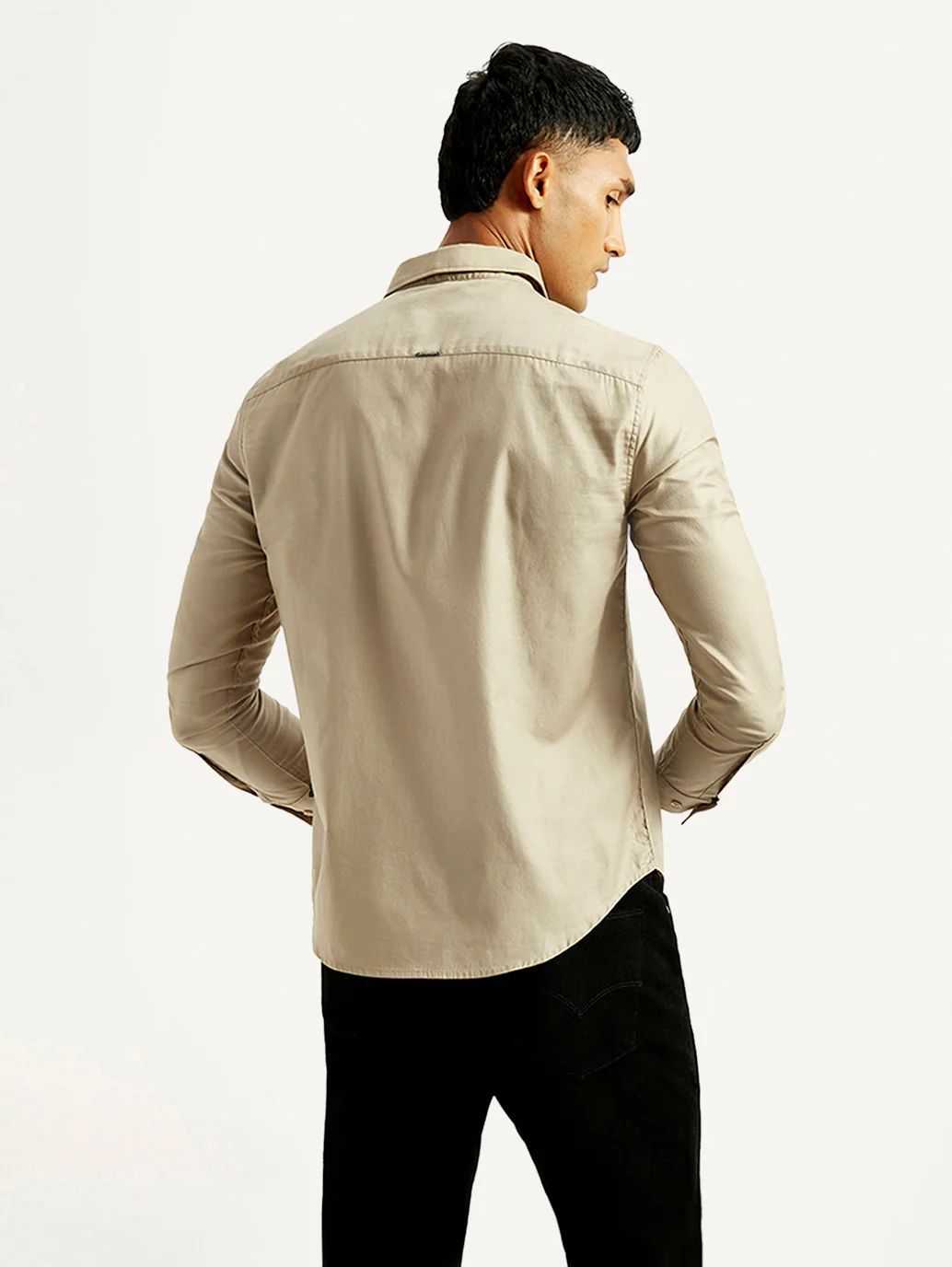 Men's Redloop Solid Beige Slim Fit Shirt - Image 3