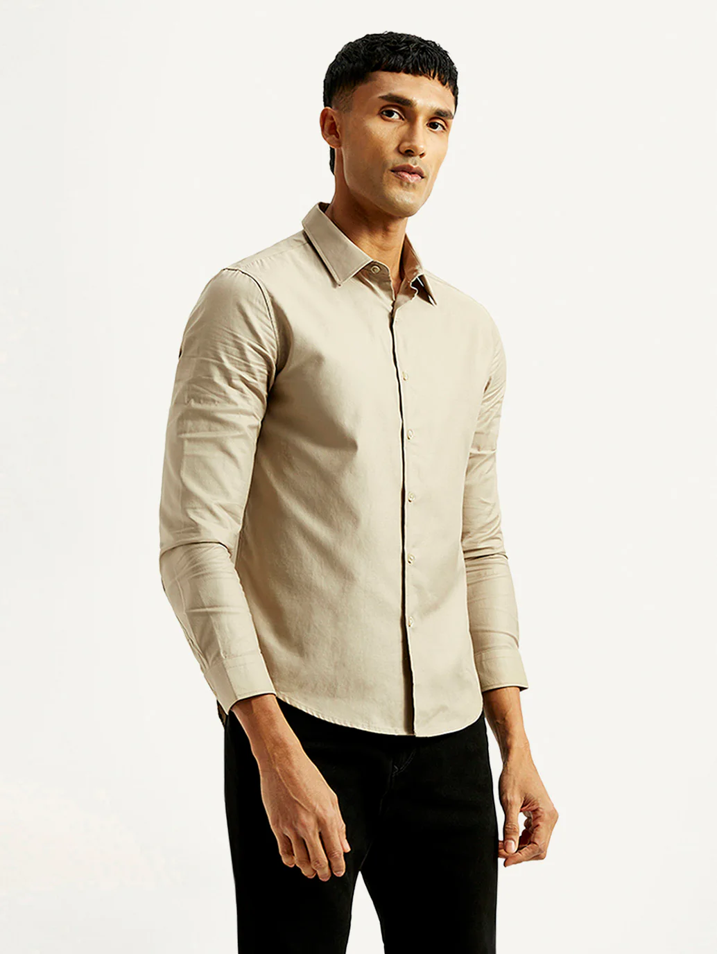 Men's Redloop Solid Beige Slim Fit Shirt - Image 5