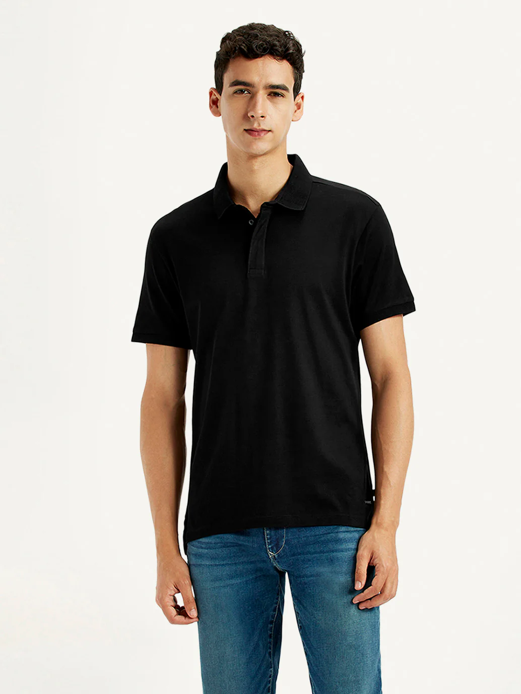 Men's Redloop Solid Black Slim Fit Polo T-shirt - Image 2