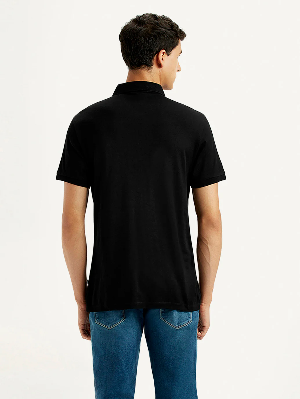 Men's Redloop Solid Black Slim Fit Polo T-shirt - Image 3