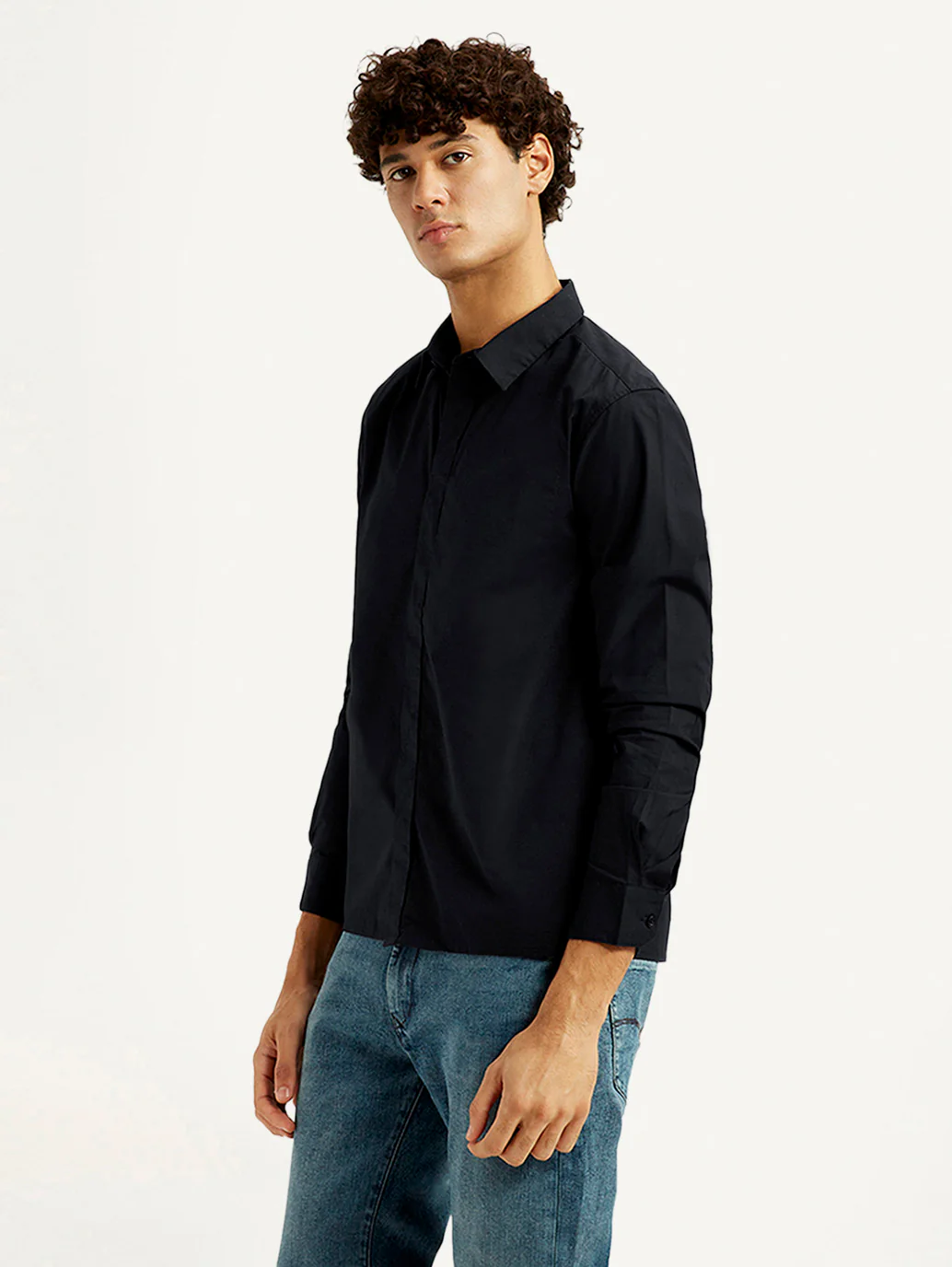 Men's Redloop Solid Black Slim Fit Shirt - Image 5