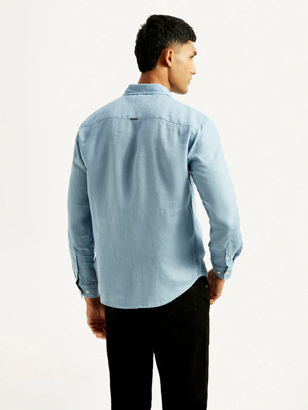 Men's Redloop Solid Light Blue Slim Fit Linen Shirt - Image 4