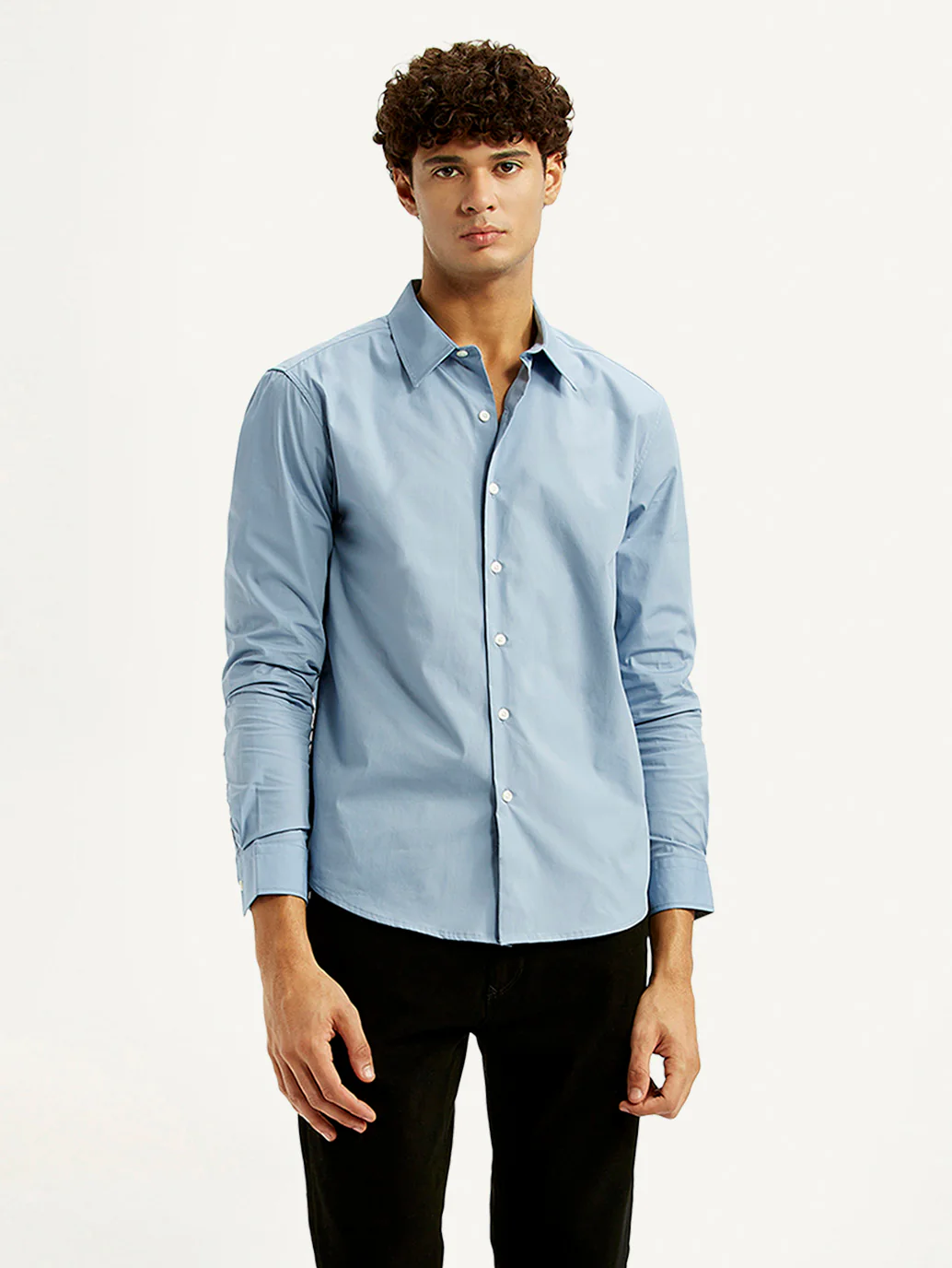 Men's Redloop Solid Light Blue Slim Fit Shirt - Image 4