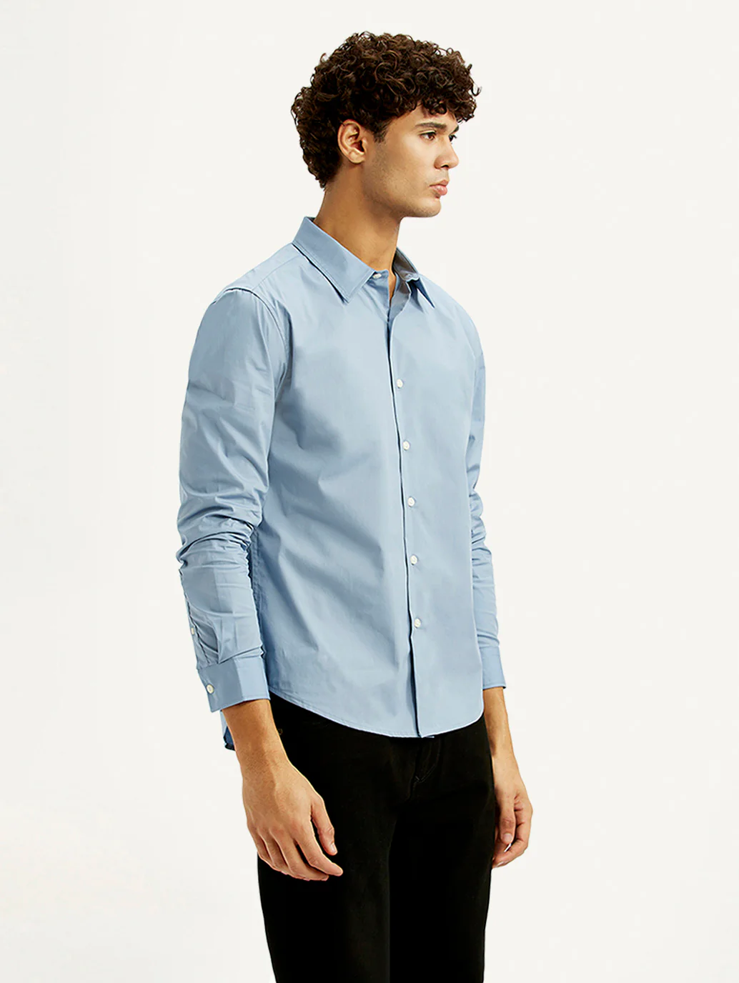 Men's Redloop Solid Light Blue Slim Fit Shirt - Image 5