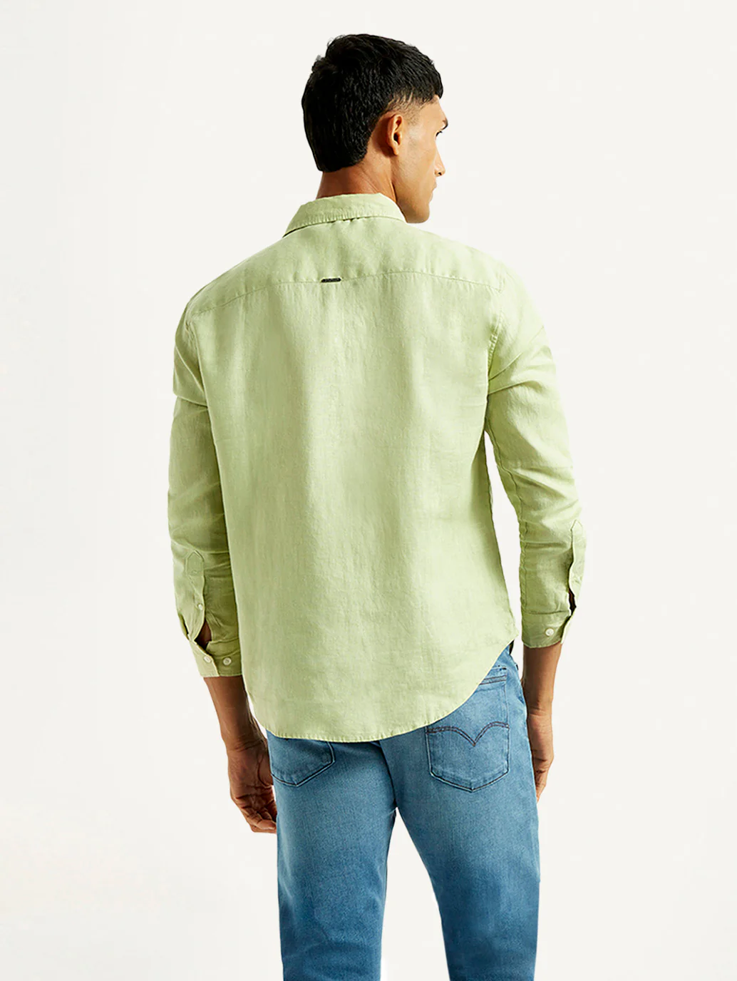 Men's Redloop Solid Light Green Slim Fit Linen Shirt - Image 4