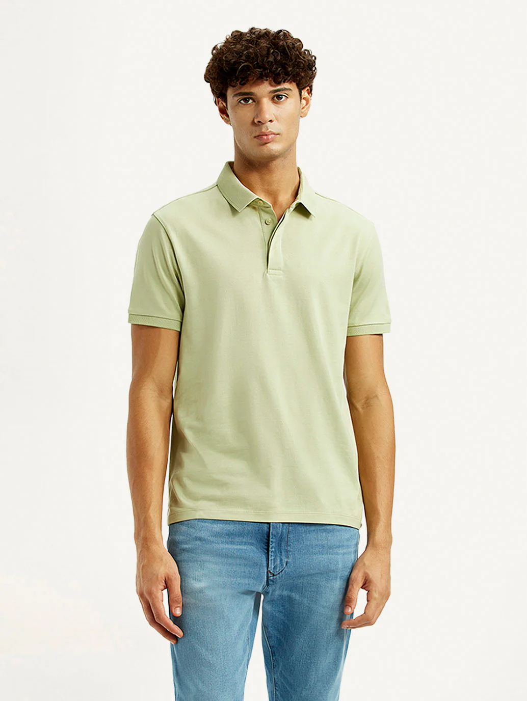 Men's Redloop Solid Light Green Slim Fit Polo T-shirt - Image 2