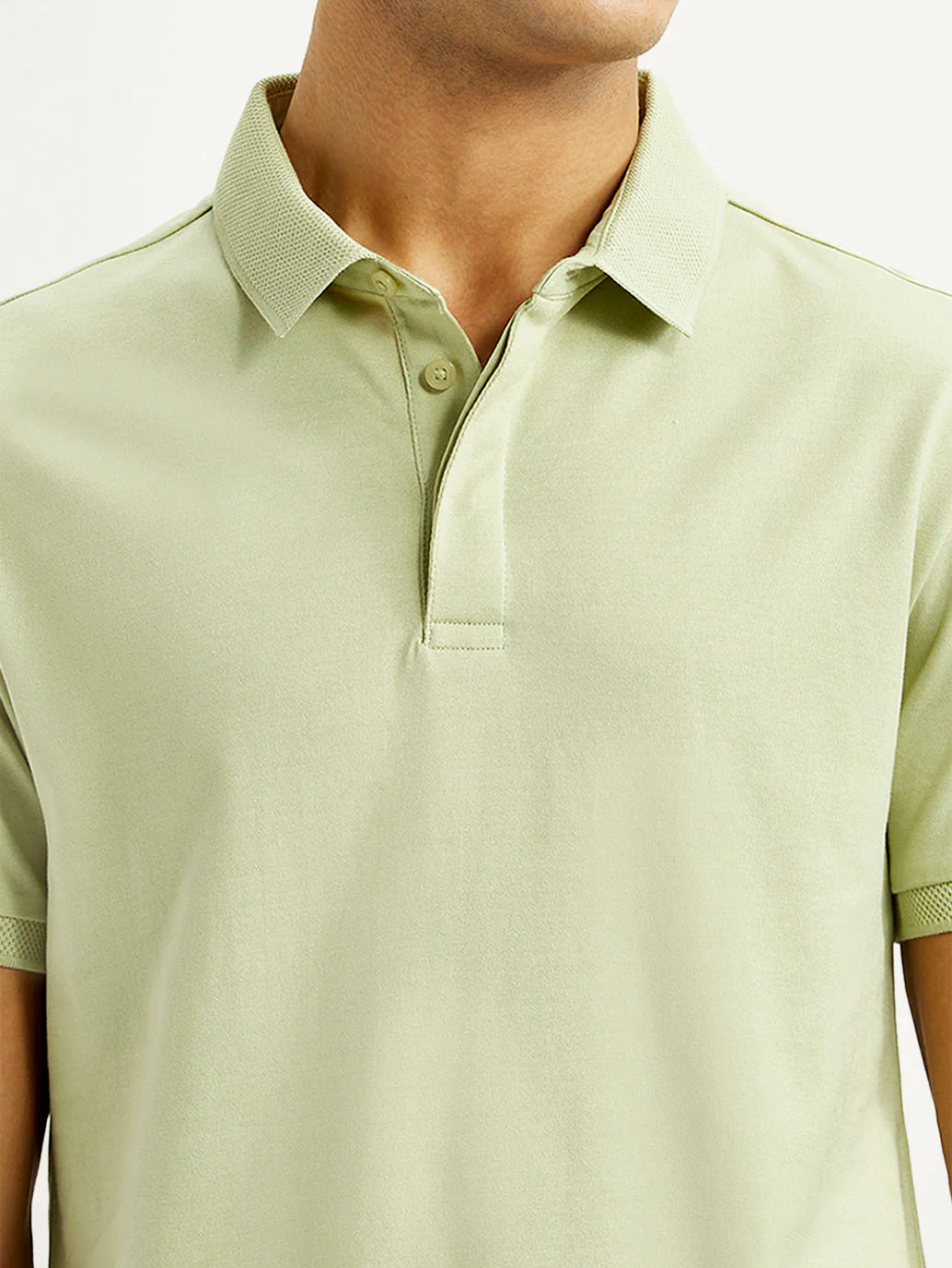 Men's Redloop Solid Light Green Slim Fit Polo T-shirt - Image 4