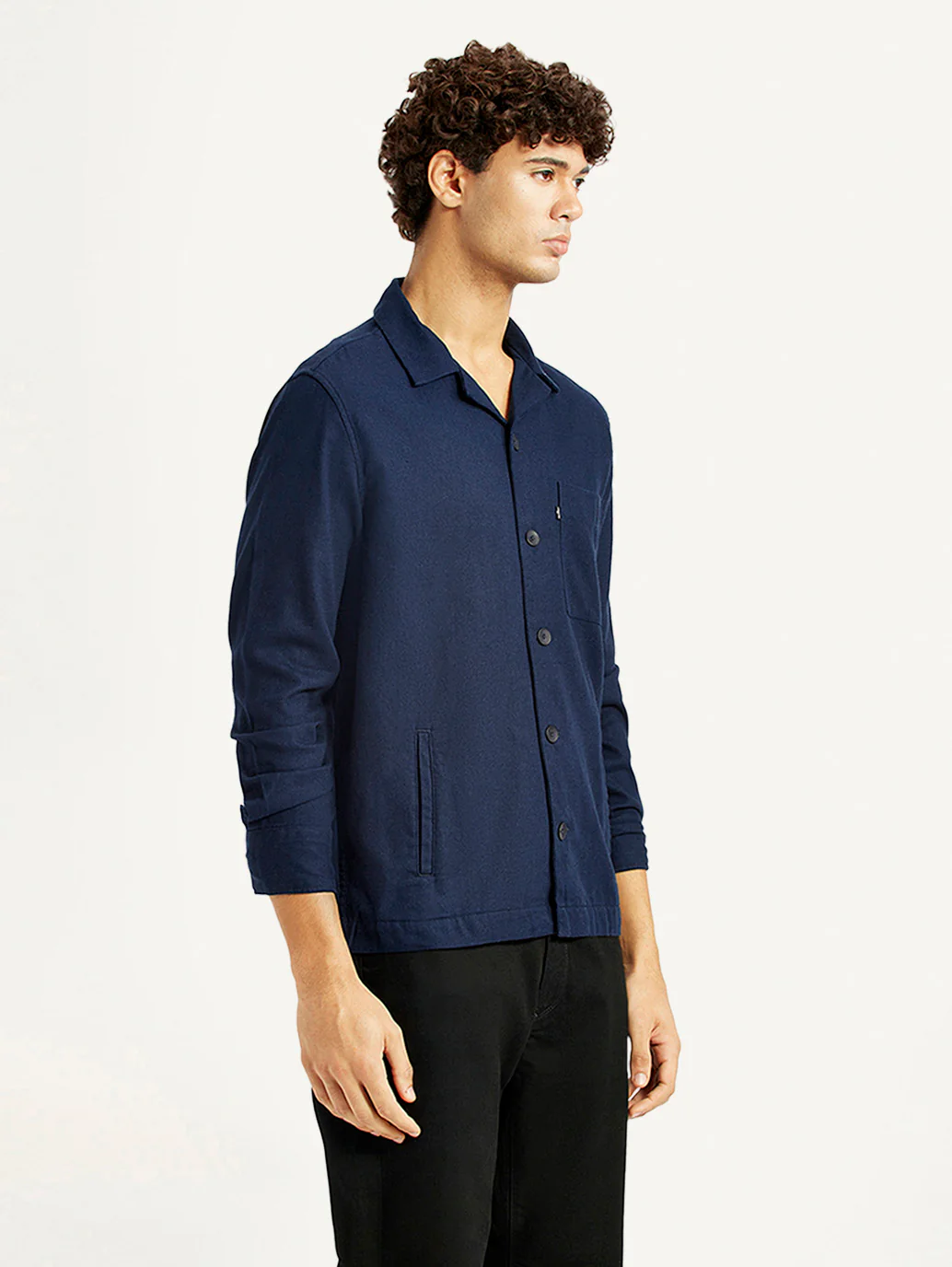 Men's Redloop Solid Navy Relaxed Fit Camp Shirt - Image 5