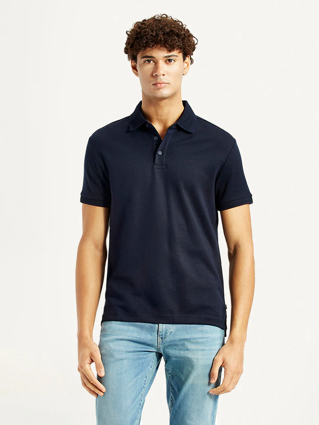 Men's Redloop Solid Navy Slim Fit Polo T-shirt - Image 2