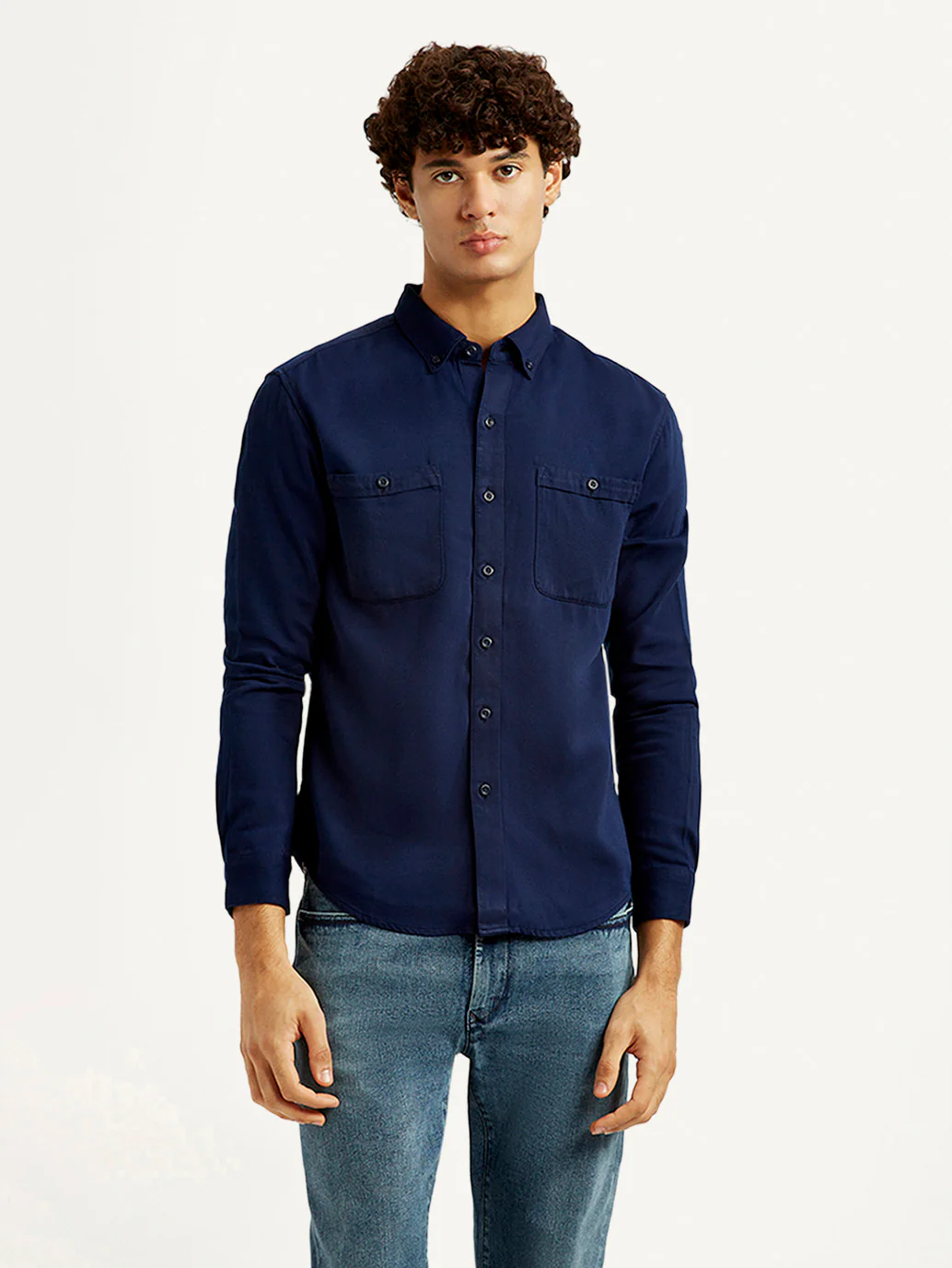 Men's Redloop Solid Navy Slim Fit Shirt - Image 2