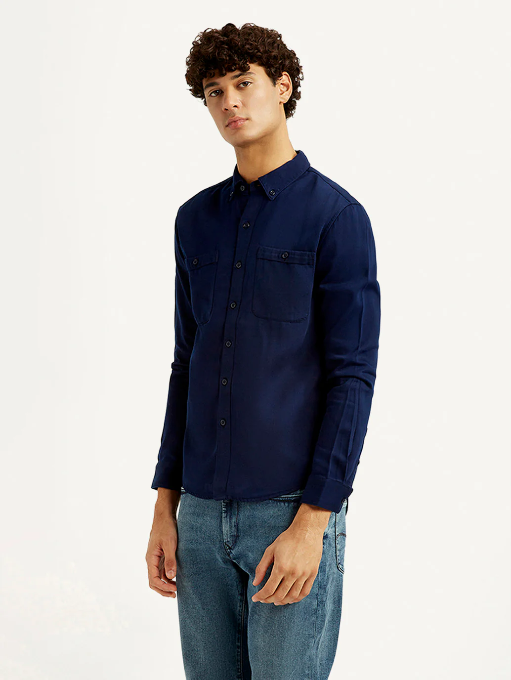 Men's Redloop Solid Navy Slim Fit Shirt - Image 5