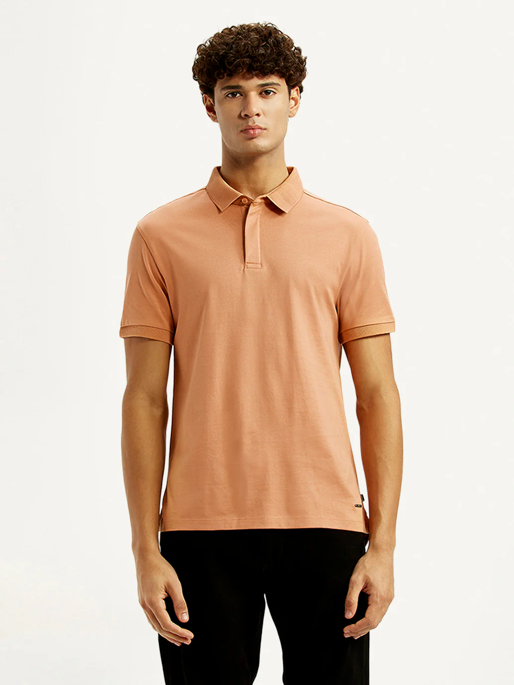 Men's Redloop Solid Peach Slim Fit Polo T-shirt - Image 2