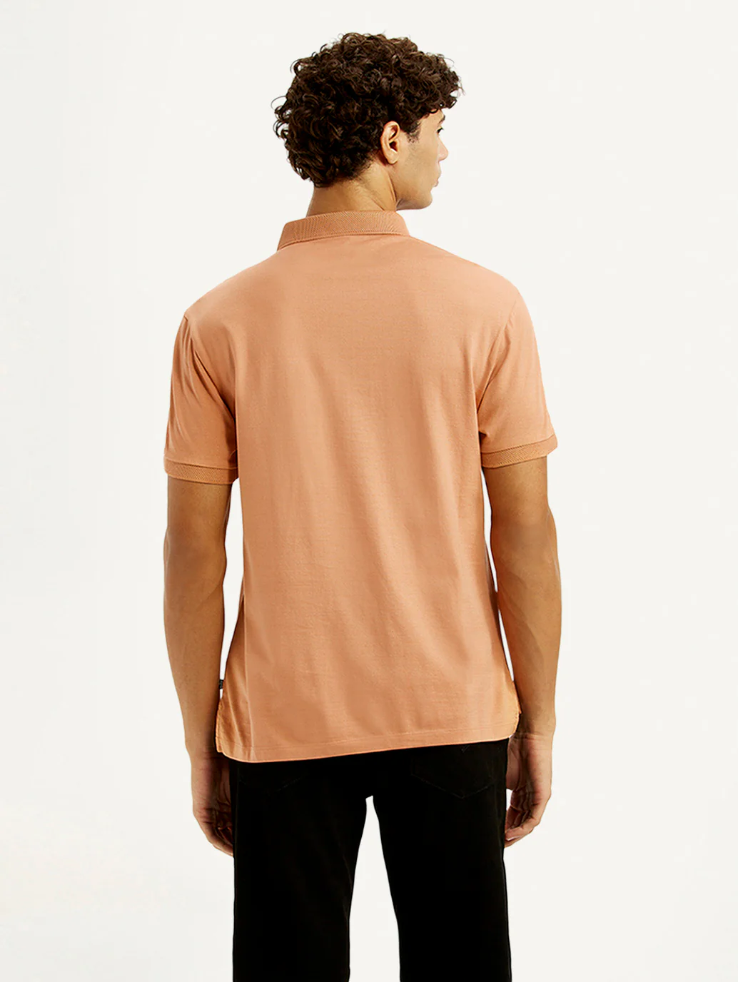 Men's Redloop Solid Peach Slim Fit Polo T-shirt - Image 3