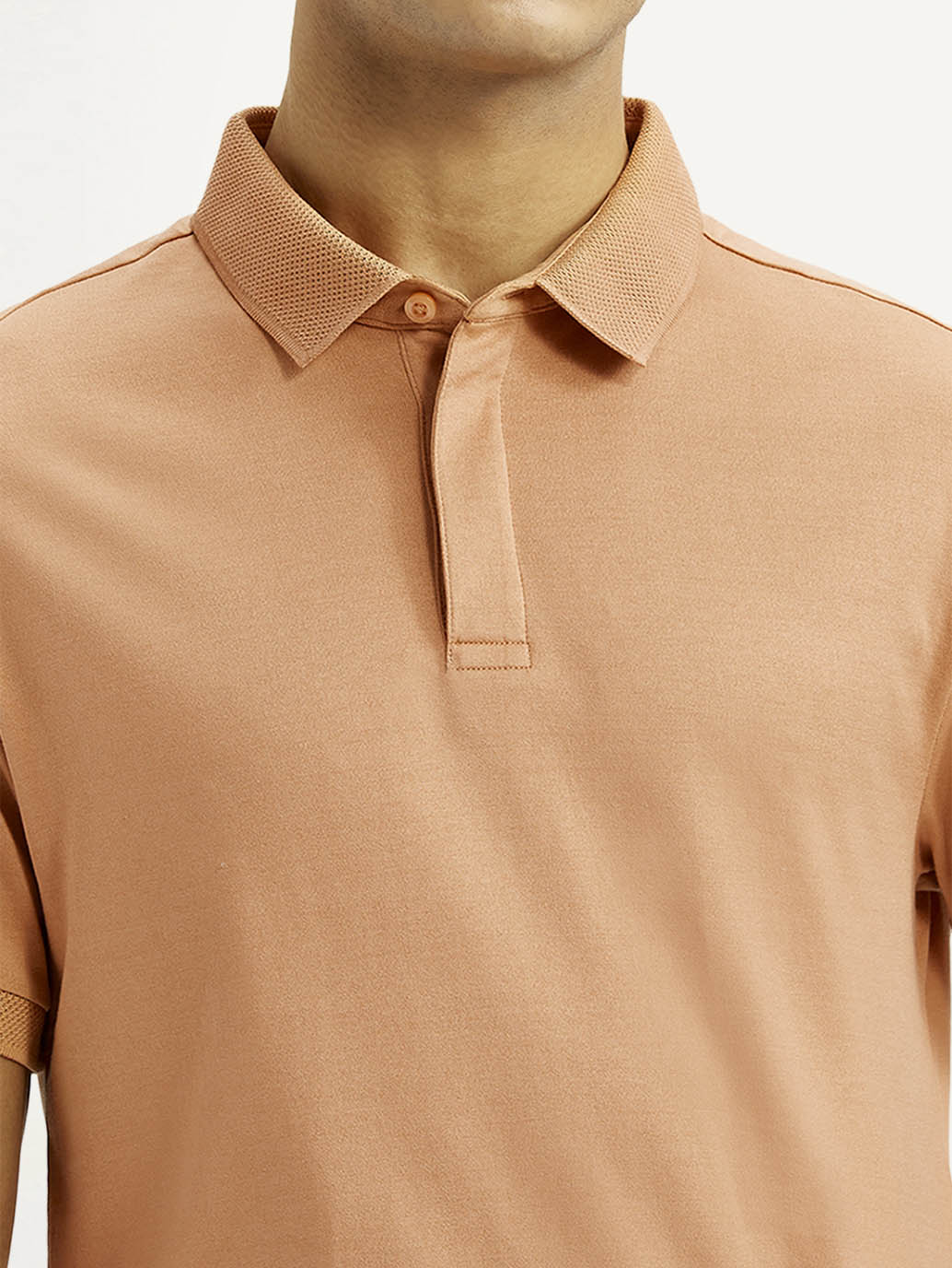 Men's Redloop Solid Peach Slim Fit Polo T-shirt - Image 4