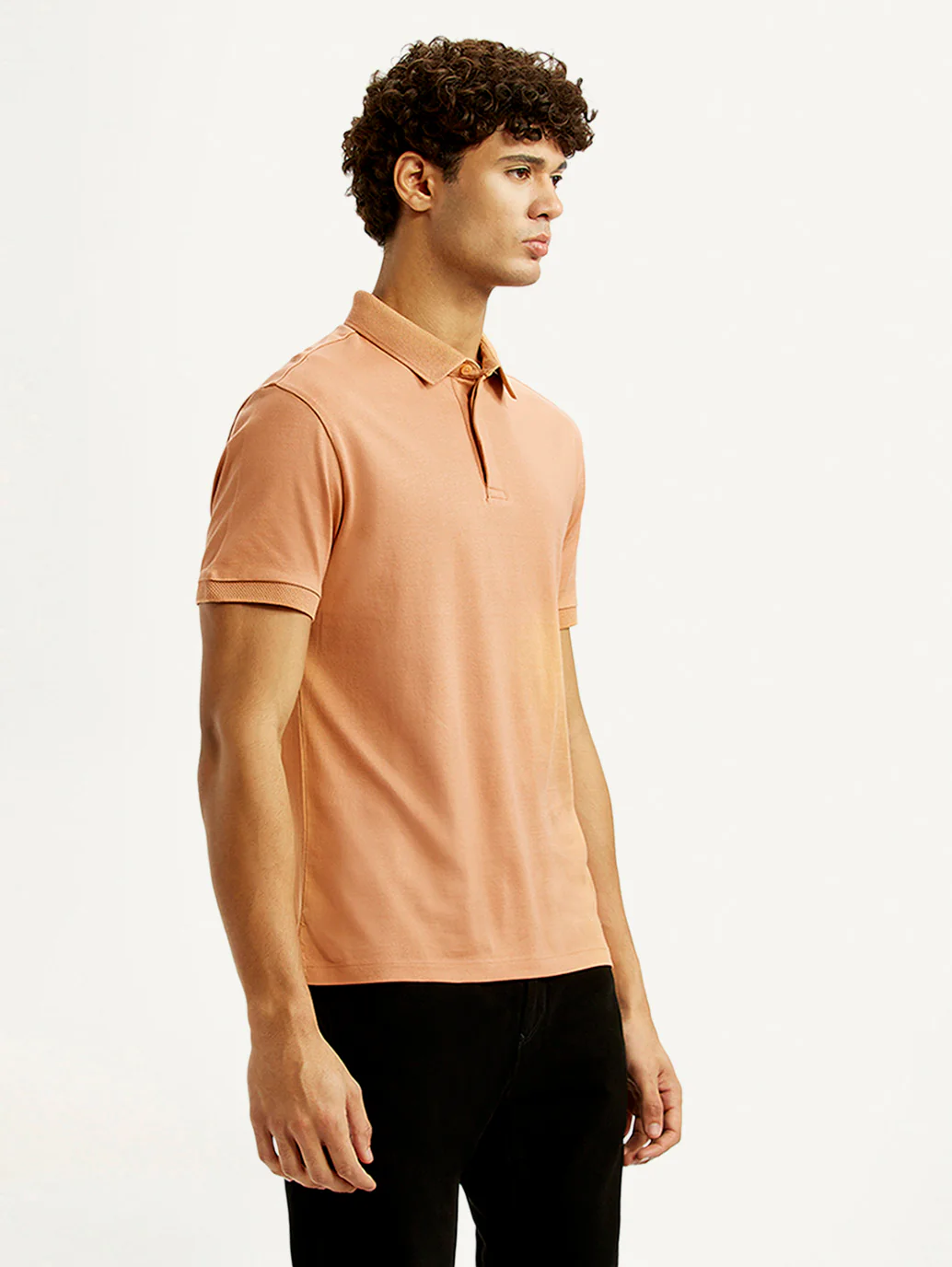 Men's Redloop Solid Peach Slim Fit Polo T-shirt - Image 5