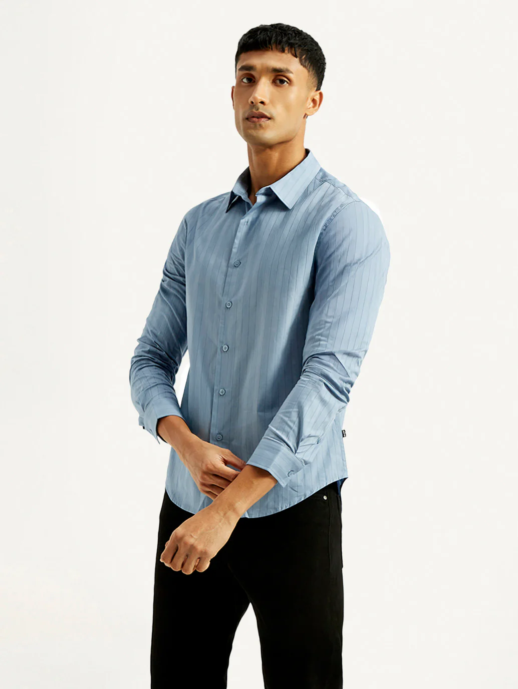 Men's Redloop Striped Light Blue Slim Fit Shirt - Image 2