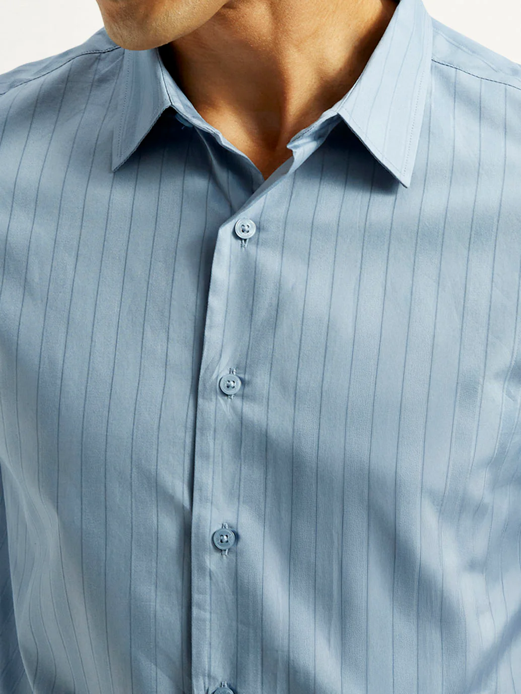 Men's Redloop Striped Light Blue Slim Fit Shirt - Image 5