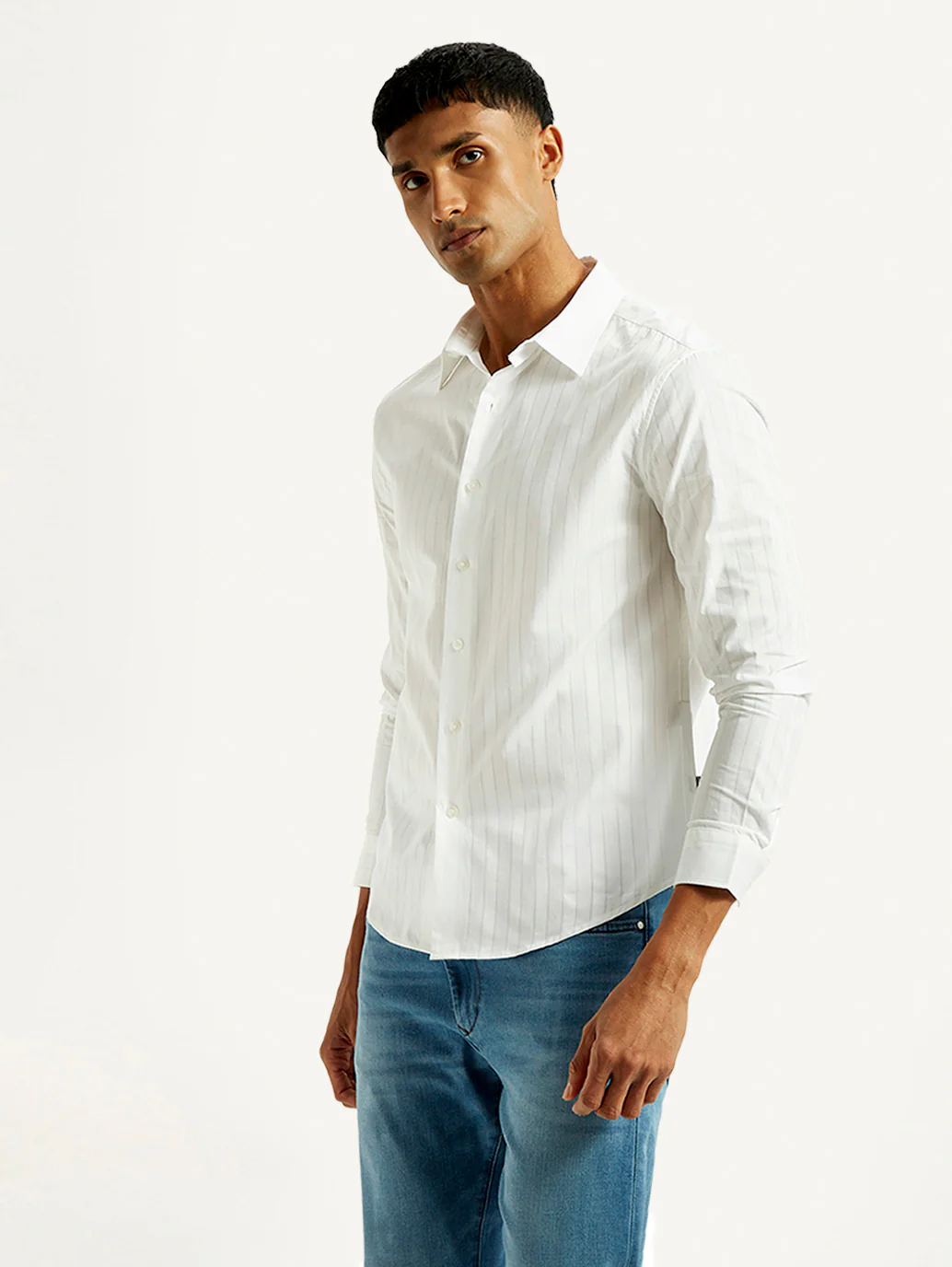 Men's Redloop Striped White Slim Fit Shirt - Image 5