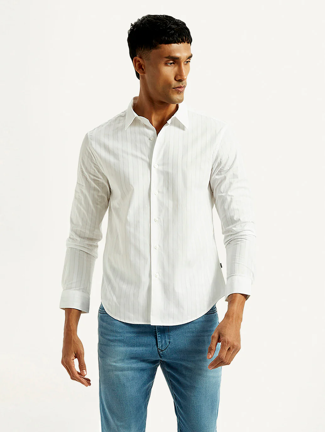 Men's Redloop Striped White Slim Fit Shirt - Image 6