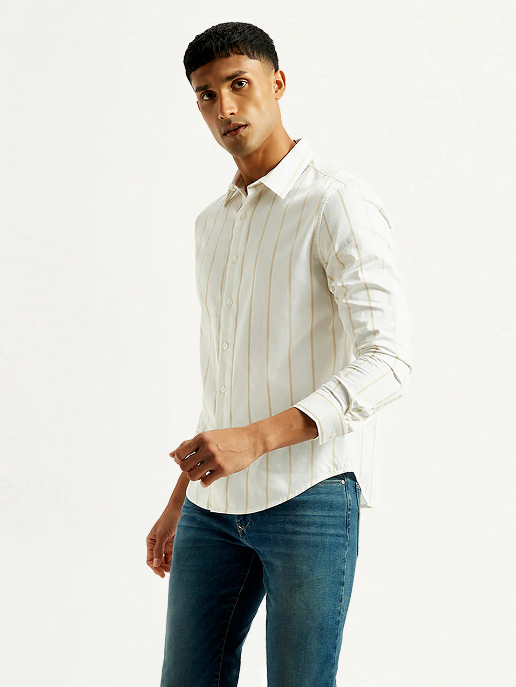 Men's Redloop Striped White Slim Fit Shirt - Image 4