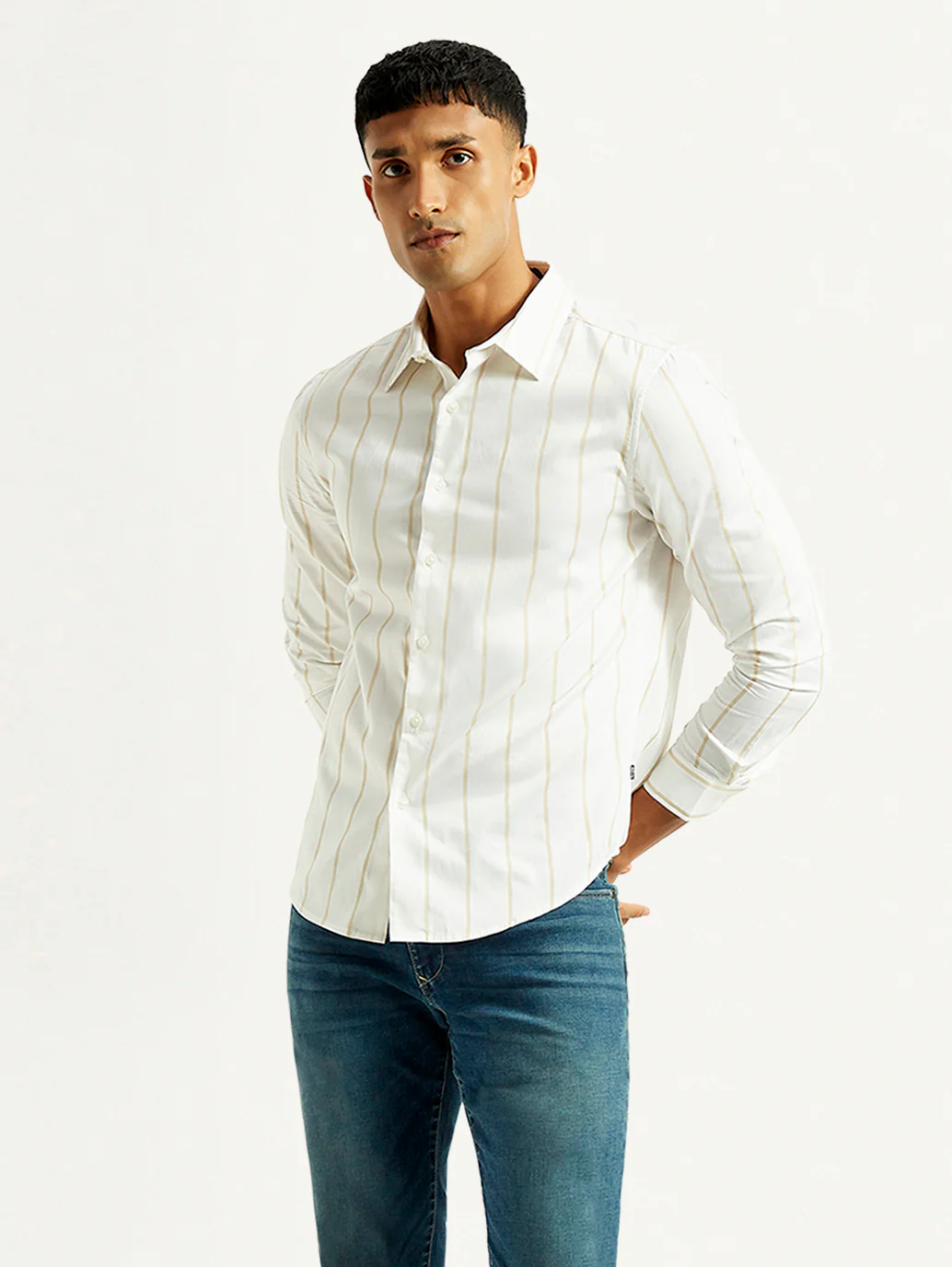 Men's Redloop Striped White Slim Fit Shirt - Image 5