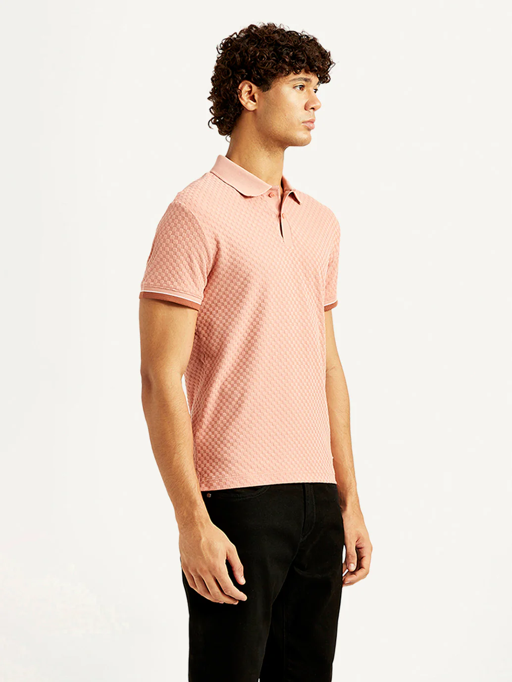 Men's Redloop Textured Pink Slim Fit Polo T-shirt - Image 3